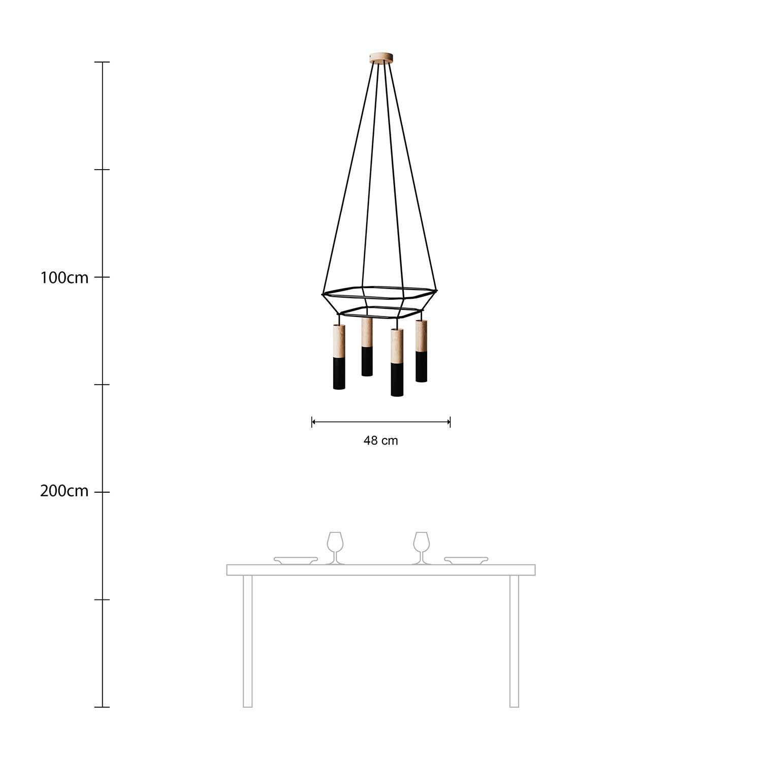 Lampadario 2 Cage a 4 cadute Tub-E14 Doppio - Nero