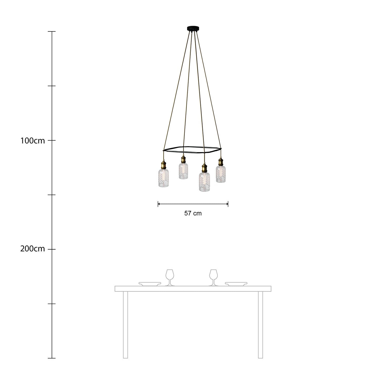 Lampadario Cage a 4 cadute Crystal - Ottone