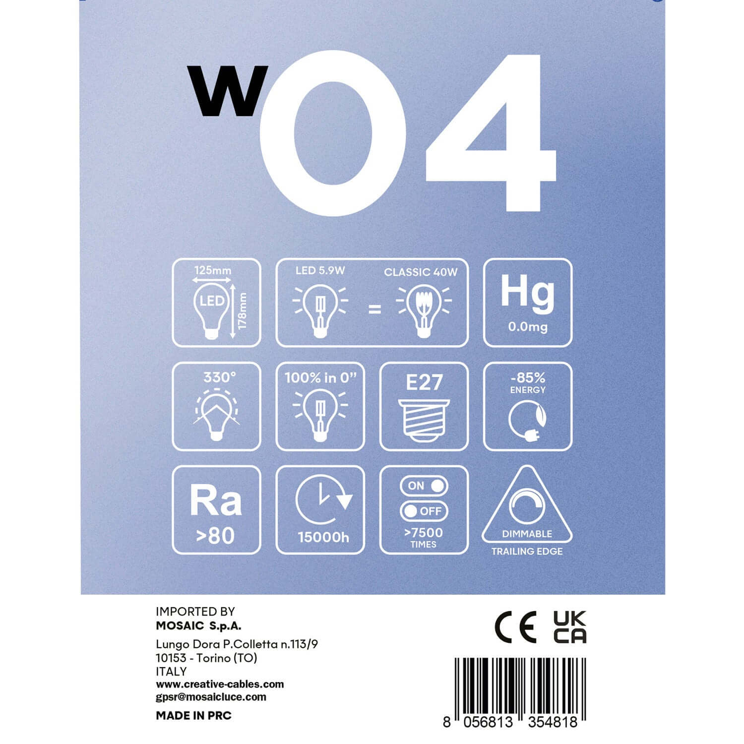 Lampadina LED Filamento Bianco Globo G125 5,9W 500Lm E27 2700K Dimmerabile - W04