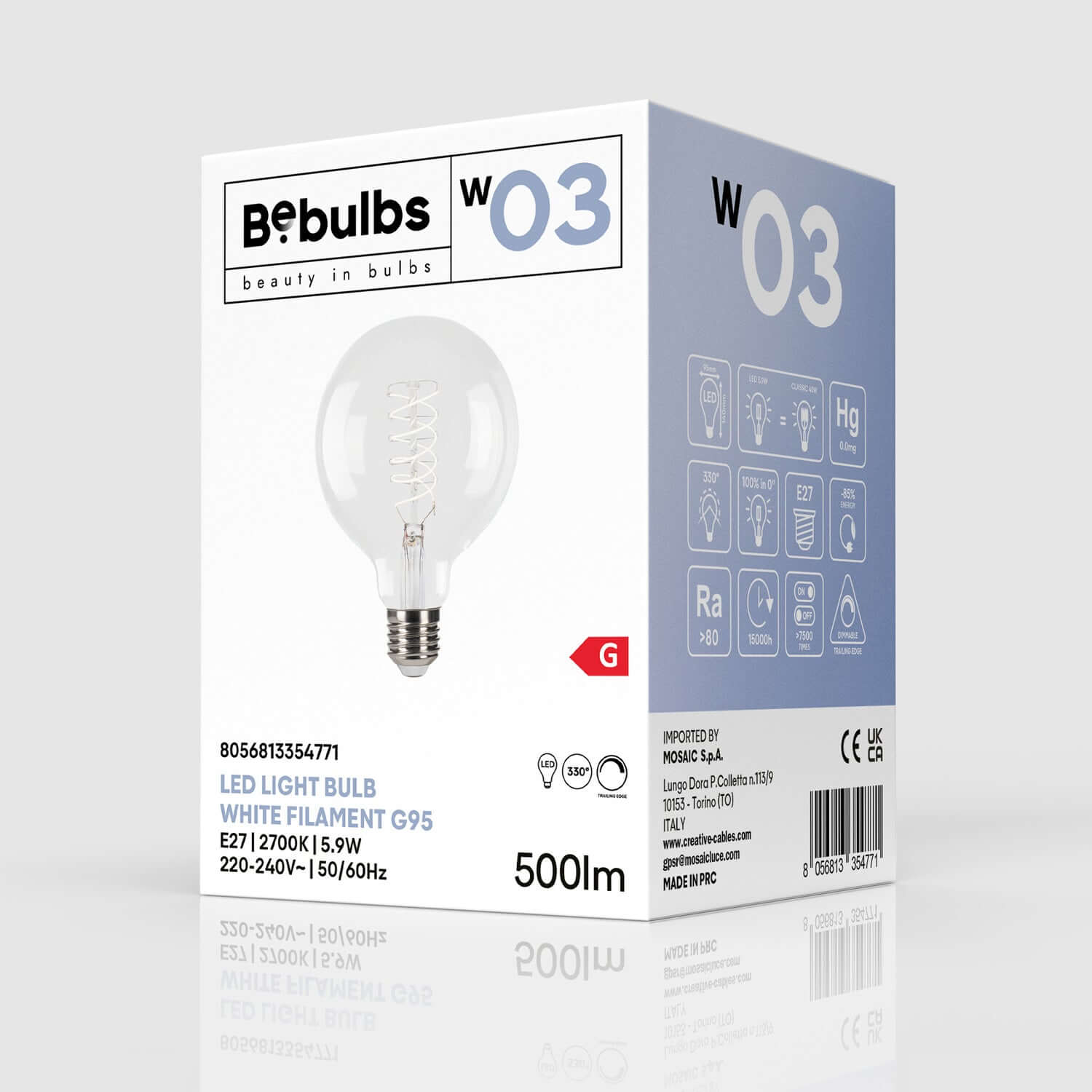 Lampadina LED Filamento Bianco Globo G95 5,9W 500Lm E27 2700K Dimmerabile - W03