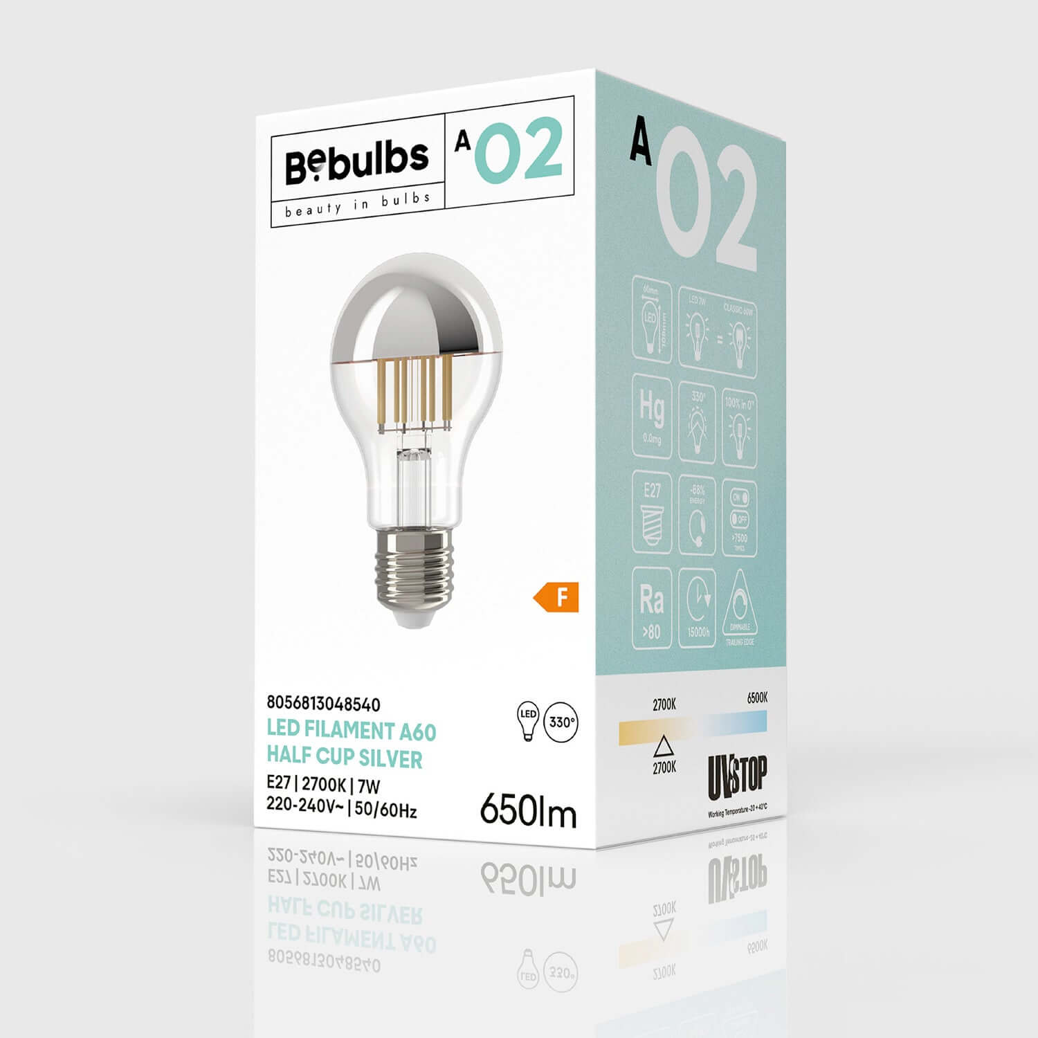 Lampadina LED Mezza Sfera Argento Goccia A60 7W 650Lm E27 2700K Dimmerabile - A02 - Creative Cables