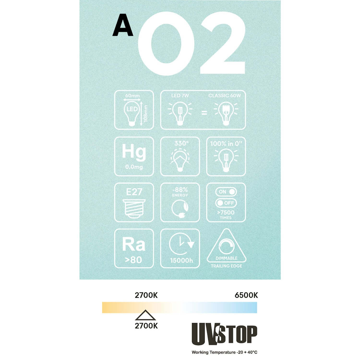 Lampadina LED Mezza Sfera Argento Goccia A60 7W 650Lm E27 2700K Dimmerabile - A02 - Creative Cables