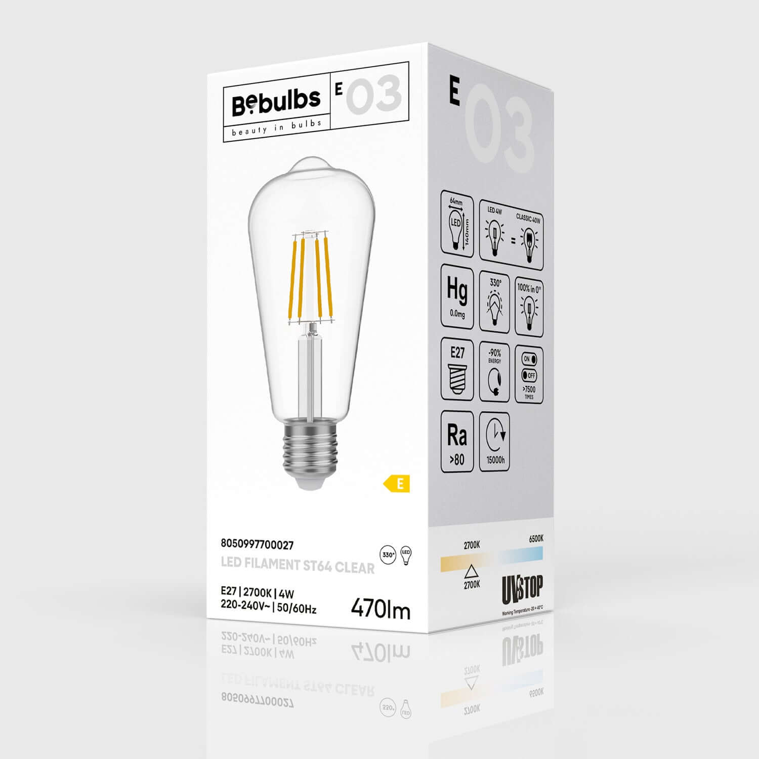 Transparent Edison ST64 E27 2700K LED Light Bulb