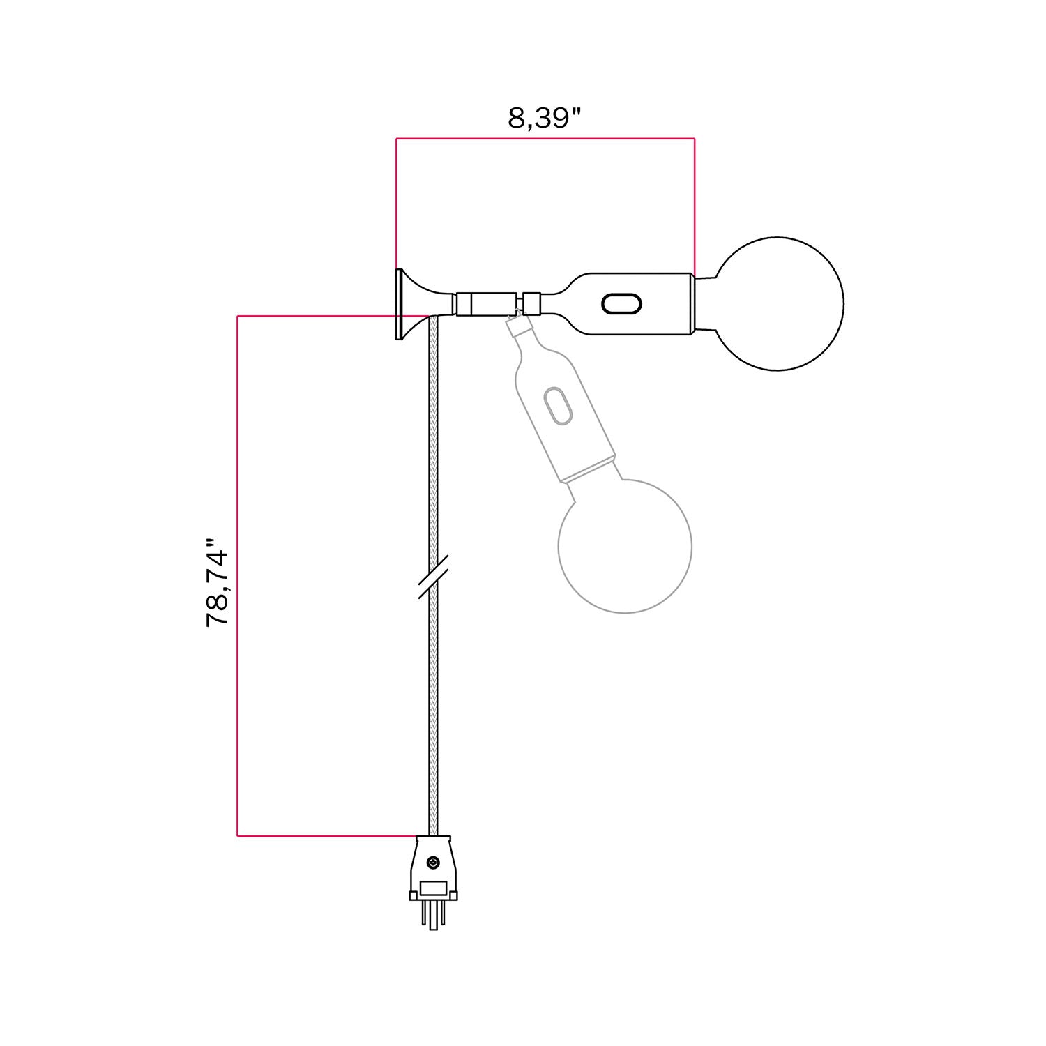 MAG-Y wall lamp with silicone socket and integrated switch - Black