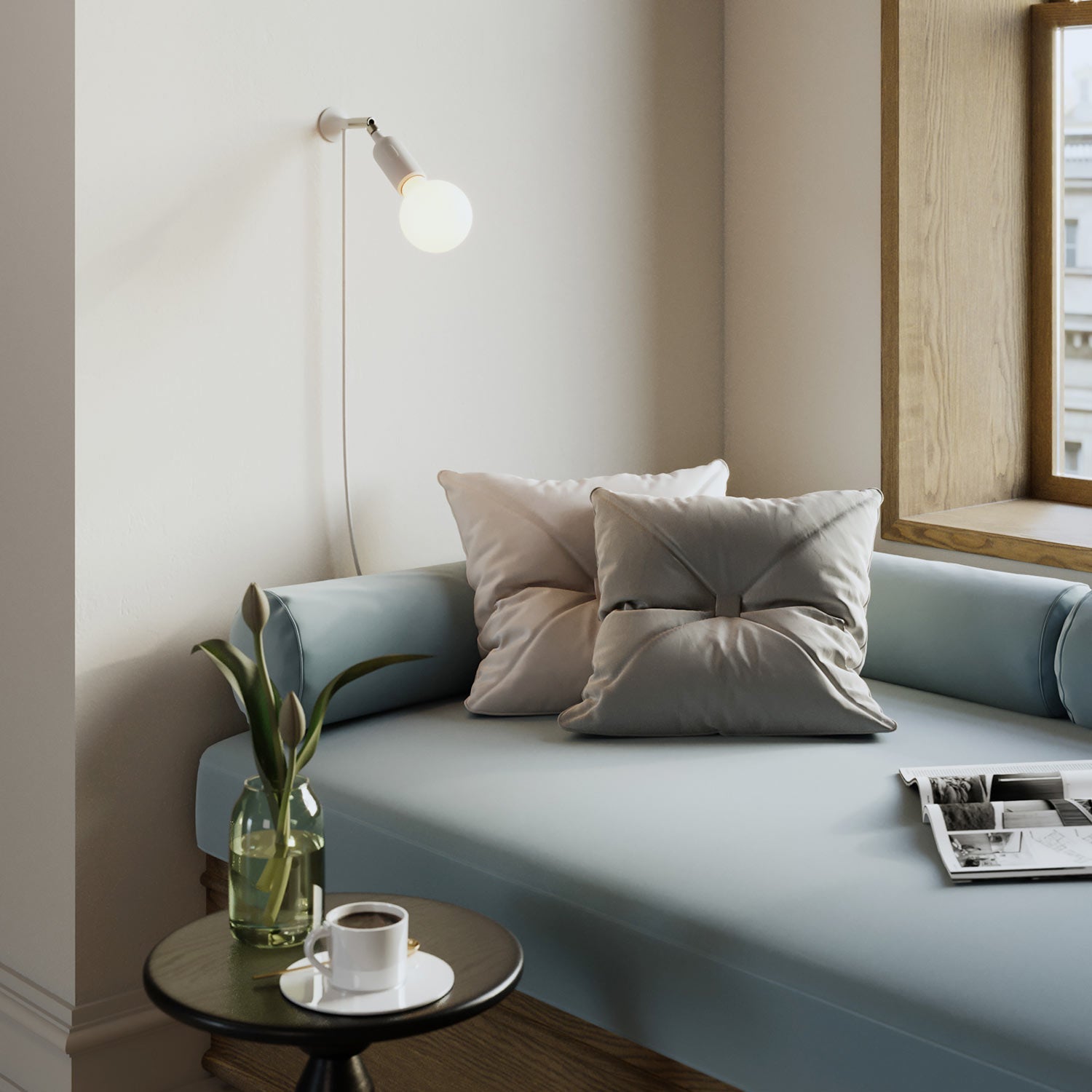 MAG-Y wall lamp with silicone socket and integrated switch - White