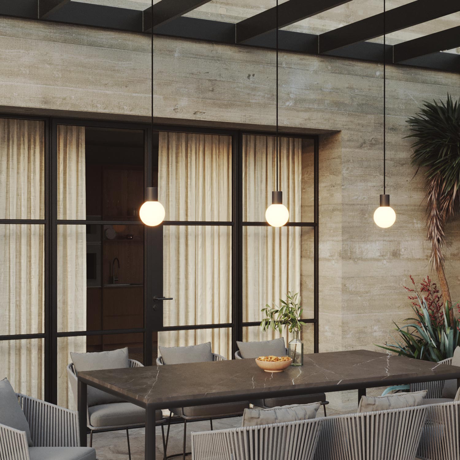 Modulair Outdoor Lamp, suitable for wet locations, with 3 drops and Unbreak-a-Ball unbreakable shades - Black