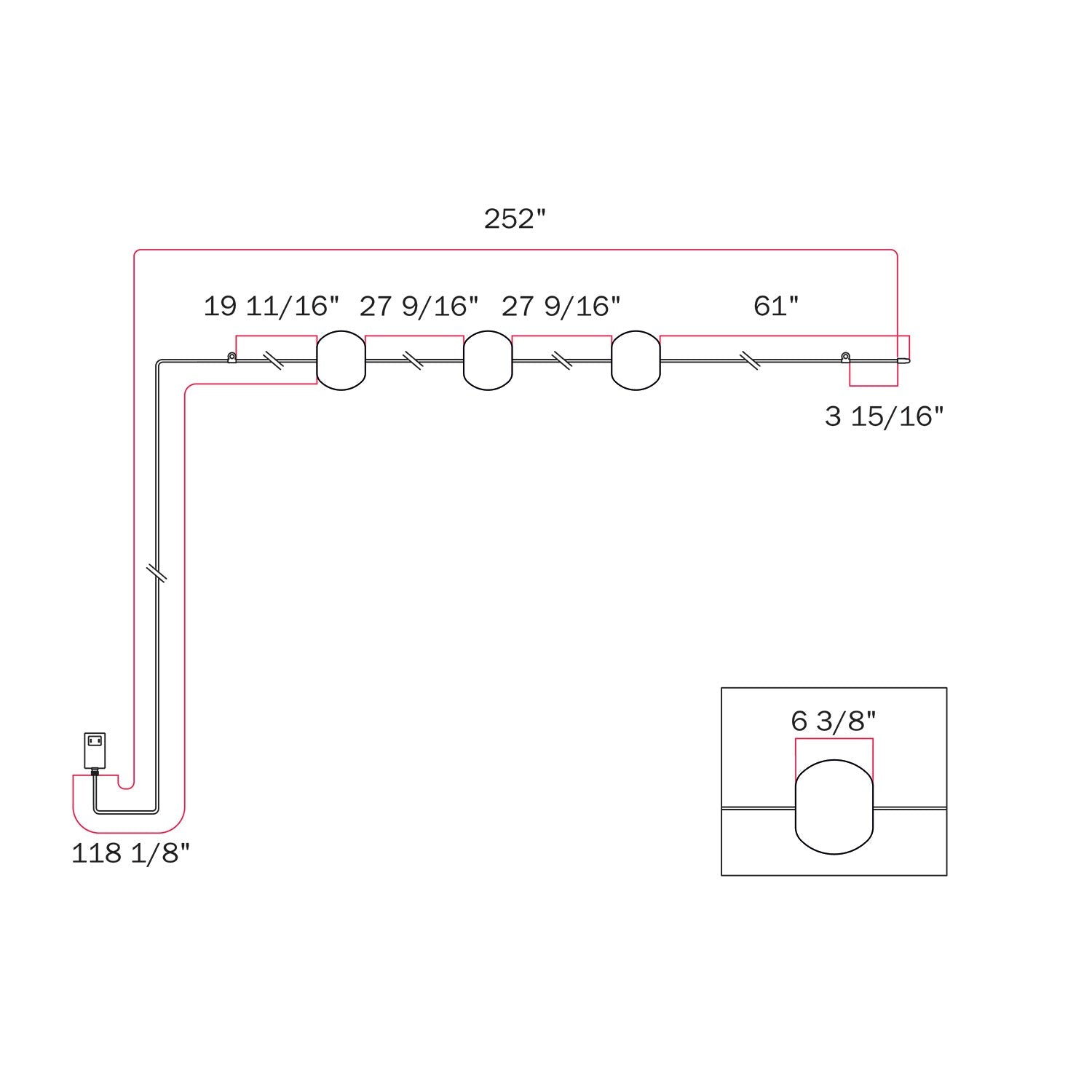 Outdoor 3-Light String Light for wet locations Desert Brown, Power supply with US plug - Marina3 Cherry 70 cm