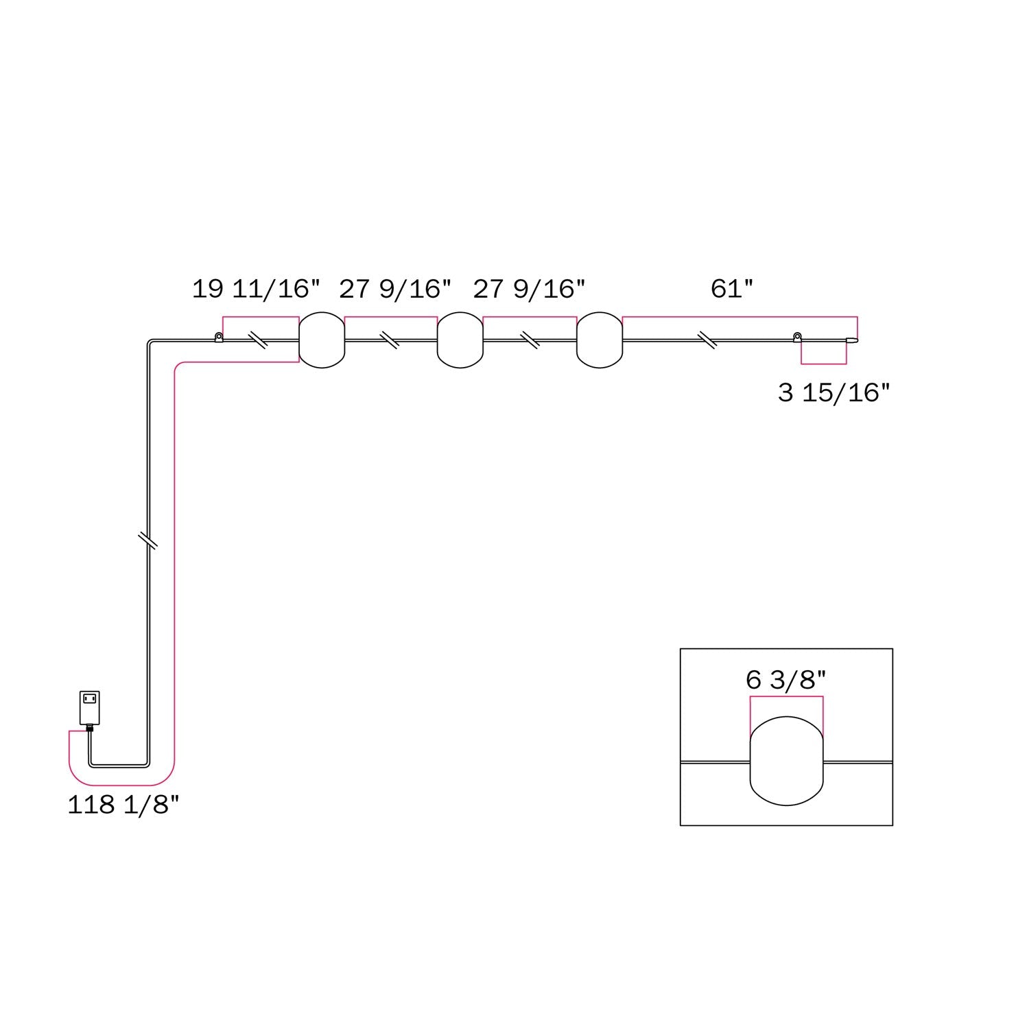 Outdoor 3-Light String Light for wet locations Desert Brown, Power supply with US plug - Marina3 Cherry