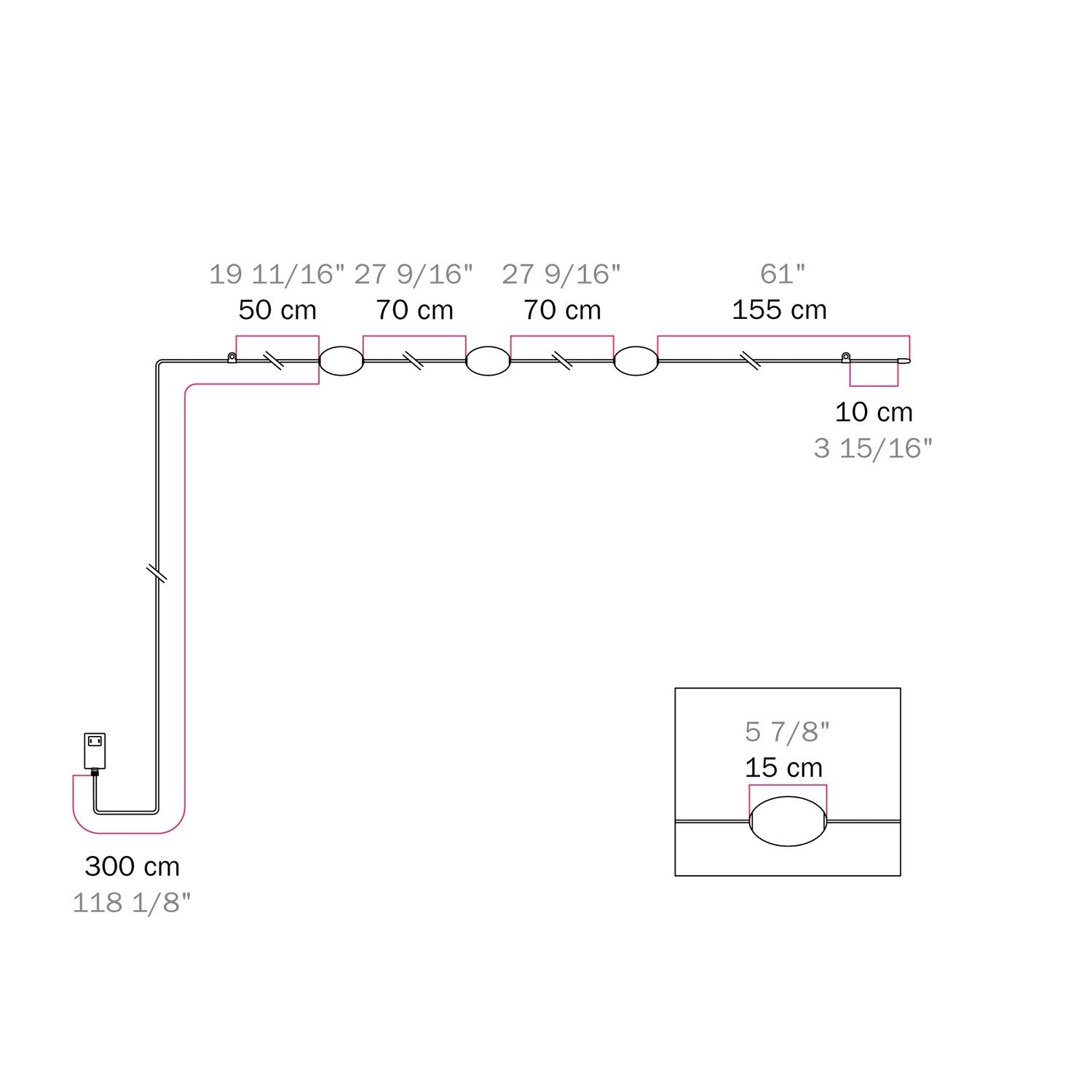 Outdoor 3-Light String Light for wet locations Olive Green, Power supply with US plug - Marina3