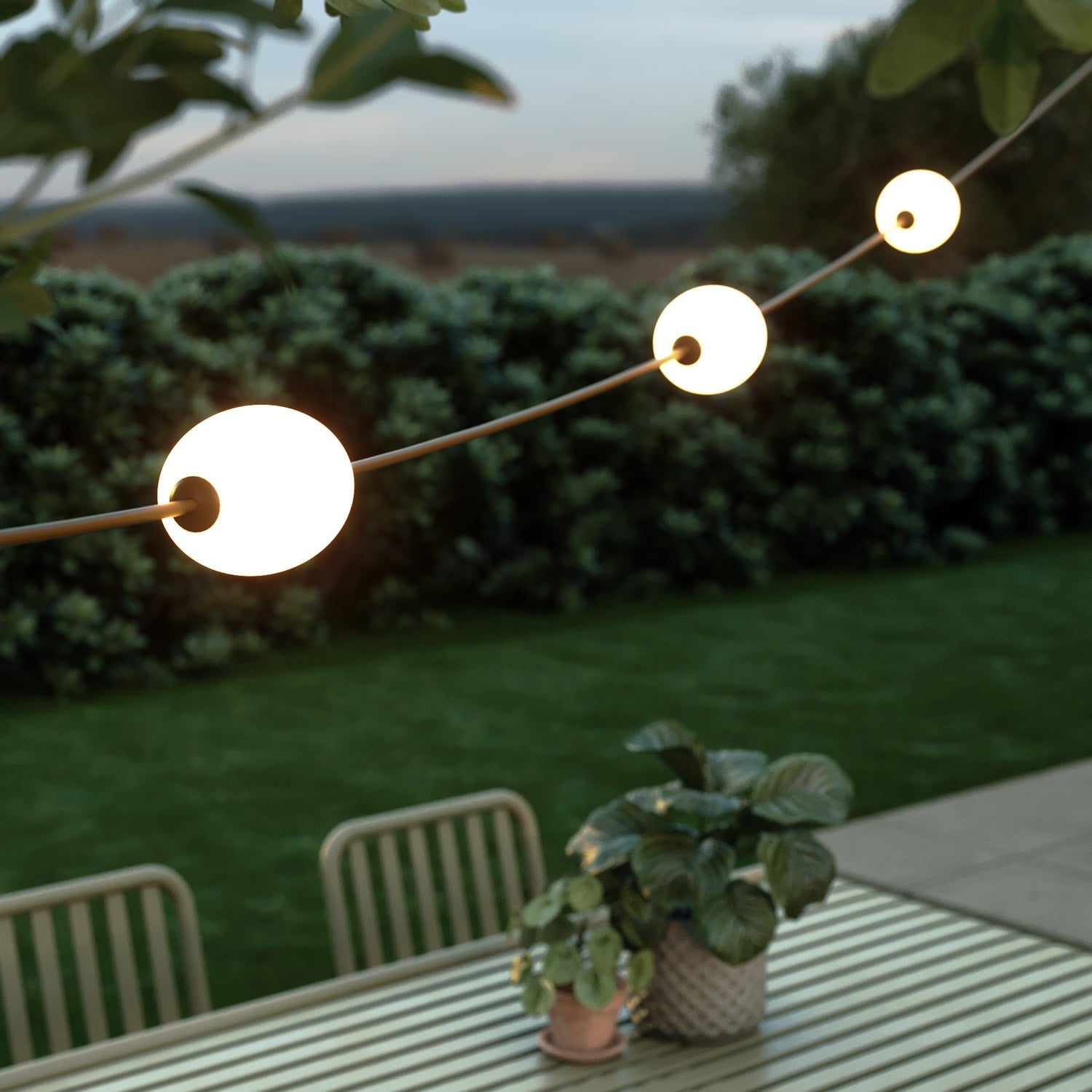 Outdoor 3-Light String Light for wet locations Olive Green, Power supply with US plug - Marina3