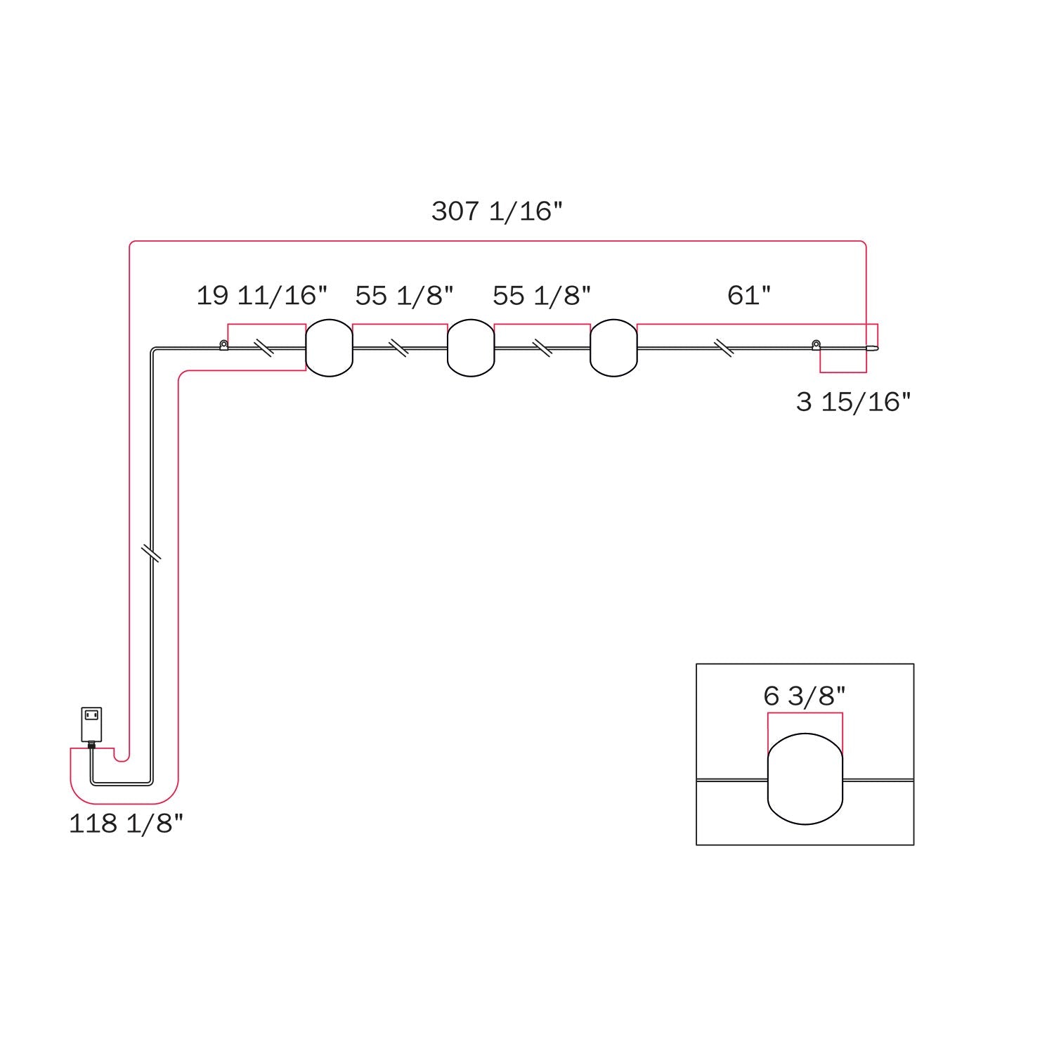 Outdoor 3-Light String Light for wet locations Starfish Red, Power supply with US plug - Marina3 Cherry 140 cm