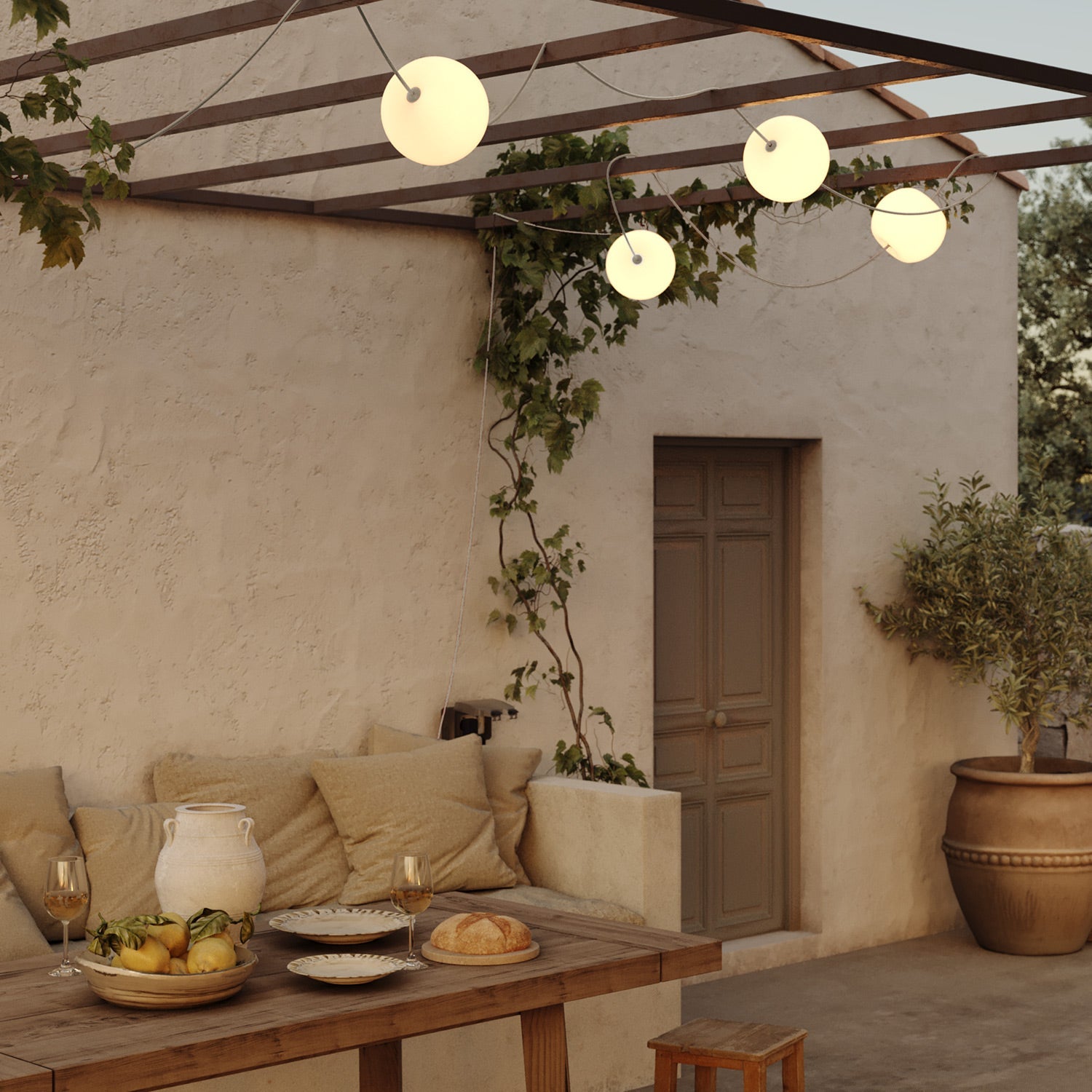 Outdoor 6-Light String Light for wet locations White Sand, Power supply with US plug - Marina6 Cherry 140 cm