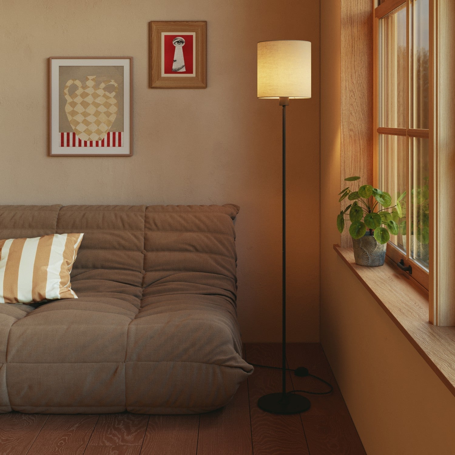 Paralume Cilindro M in tessuto con attacco E27 - Made in Italy - Arenal Tortora