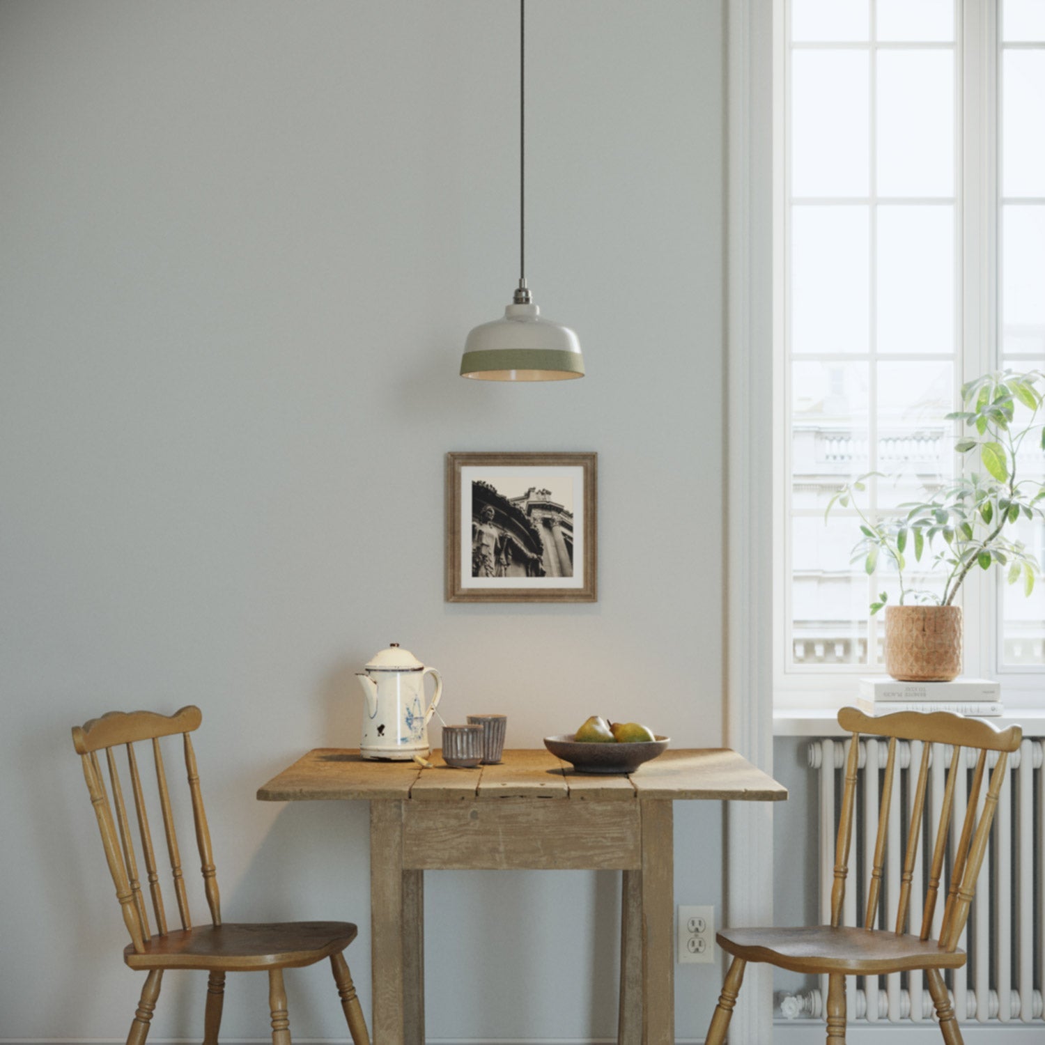 Paralume Coppa bicolore in ceramica Bianco e Verde salvia, collezione Materia - Made in Italy