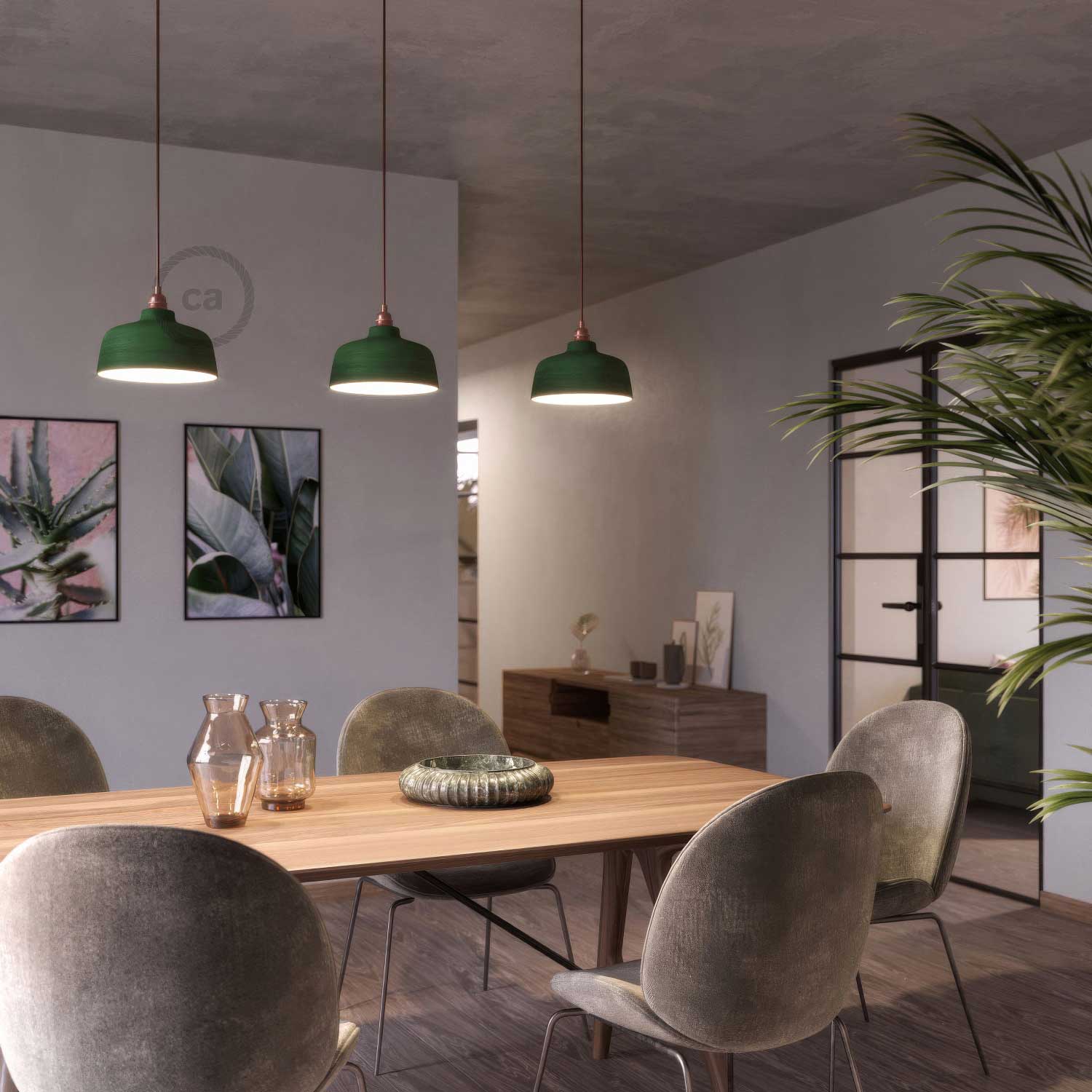 Paralume Coppa in ceramica, collezione Materia - Made in Italy - Evergreen striato - Creative Cables