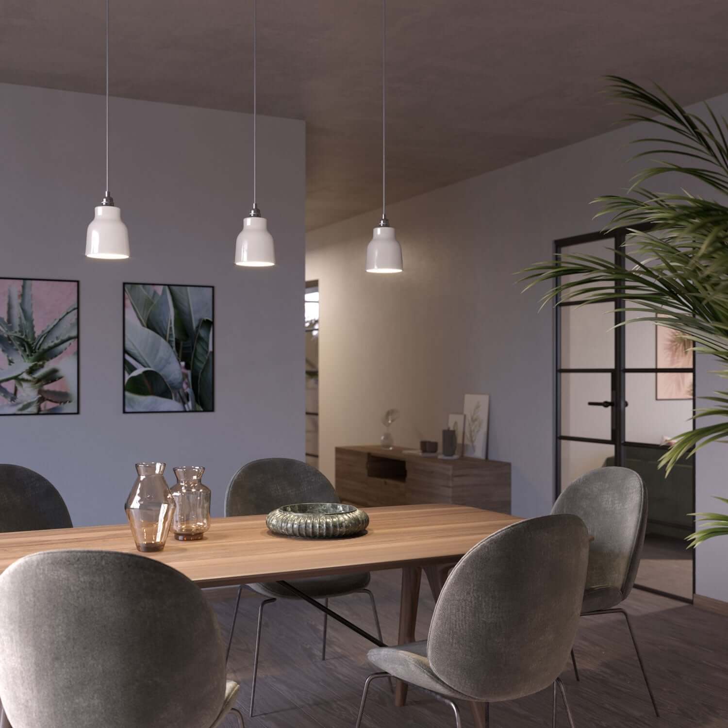 Paralume Vaso in ceramica, collezione Materia - Made in Italy - Bianco lucido - Creative Cables