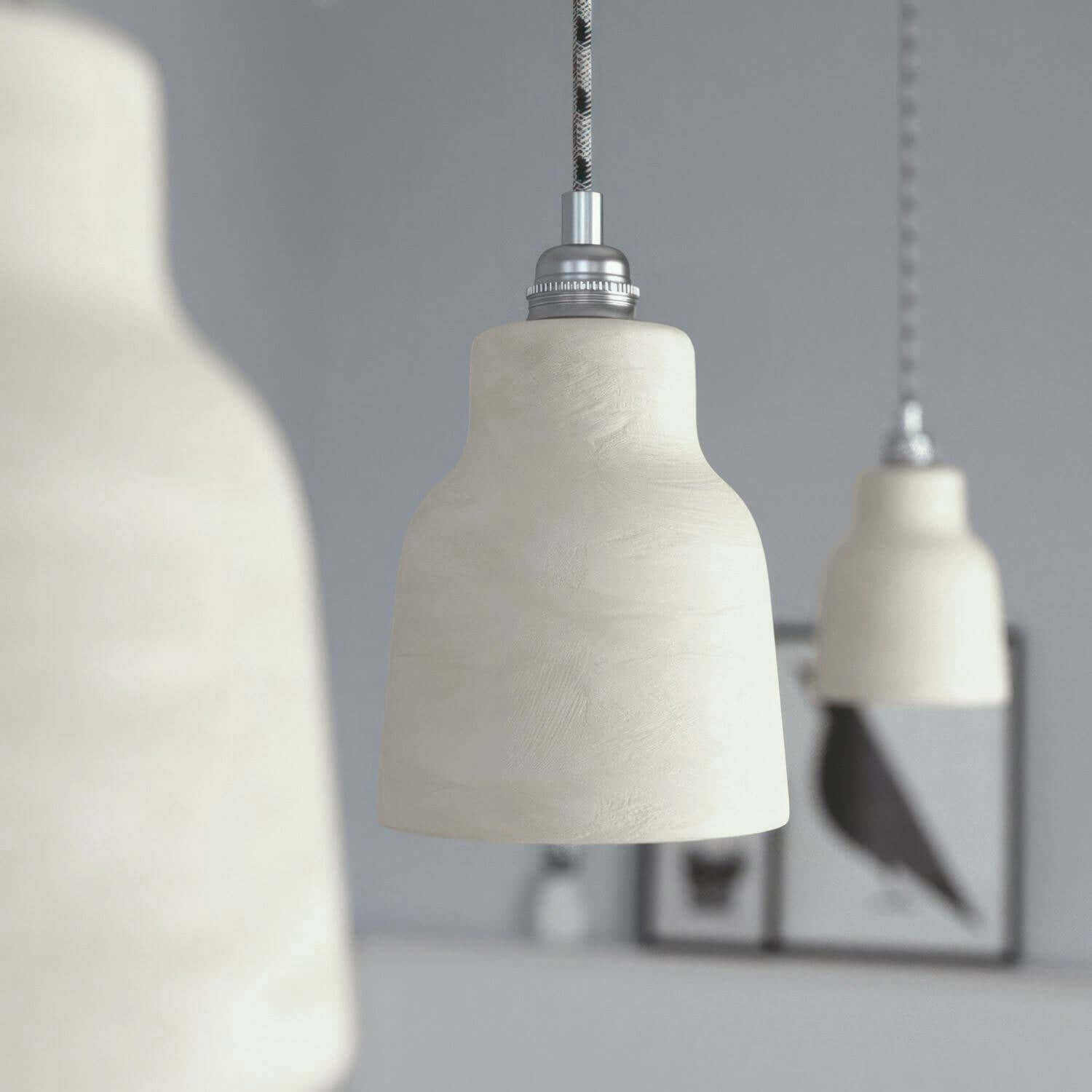 Paralume Vaso in ceramica, collezione Materia - Made in Italy - Tortora striato - Creative Cables