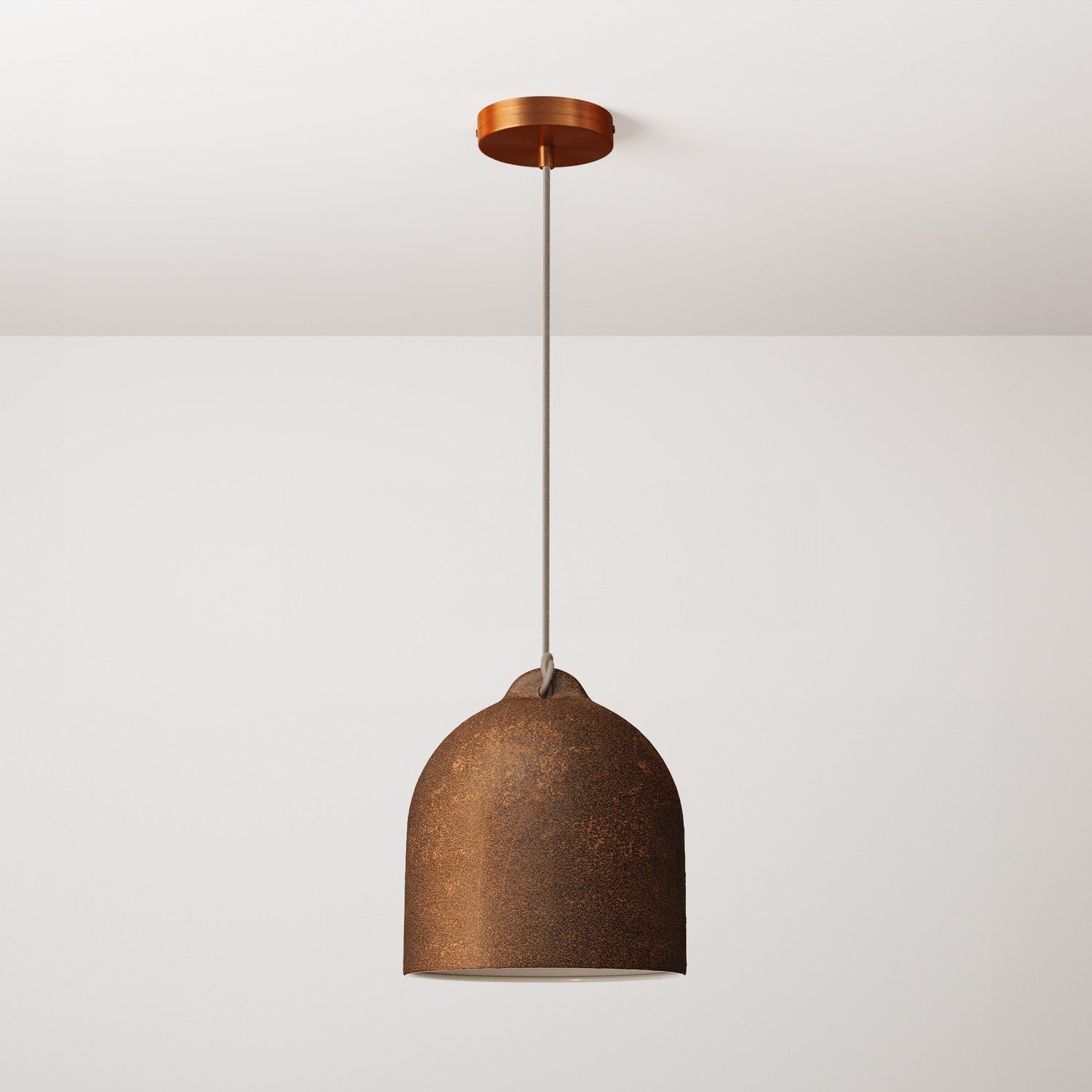 Pendant lamp with textile cable and lampshade Bell M in ceramic - Corten effect