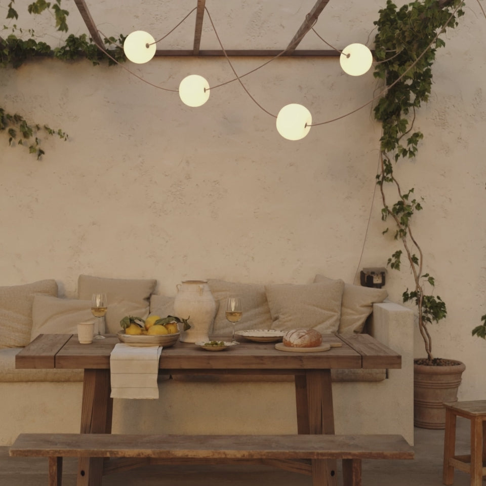 Load video: Marina4 Cherry Desert Brown Outdoor Lamp, 4 Lights, IP67, US plug