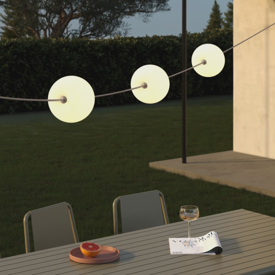 Load video: Outdoor IP67 String Light with 3 Light Points Olive Green with UK Plug - Marina3 Cherry
