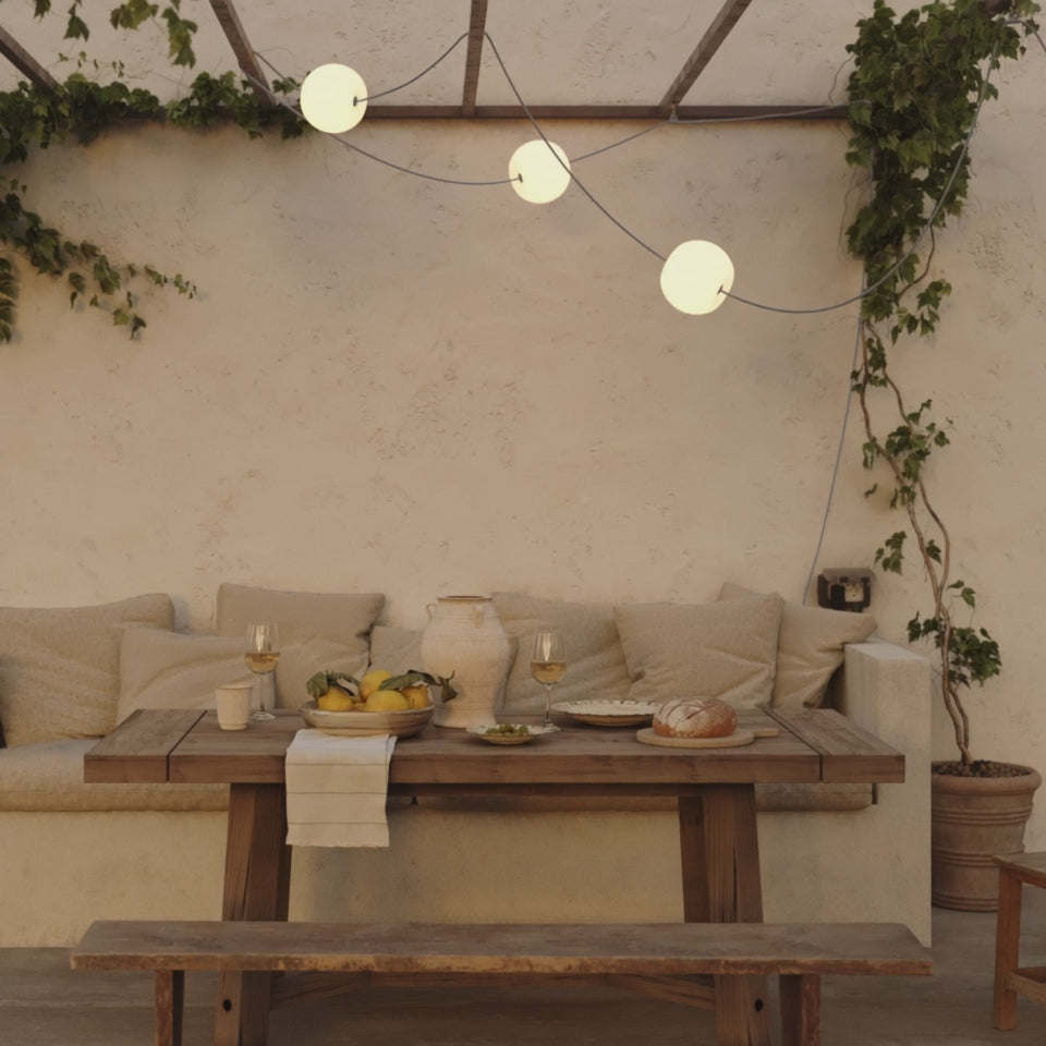Load video: Outdoor 3-Light String Light IP67 Desert Brown with UK Plug - Marina3 Cherry