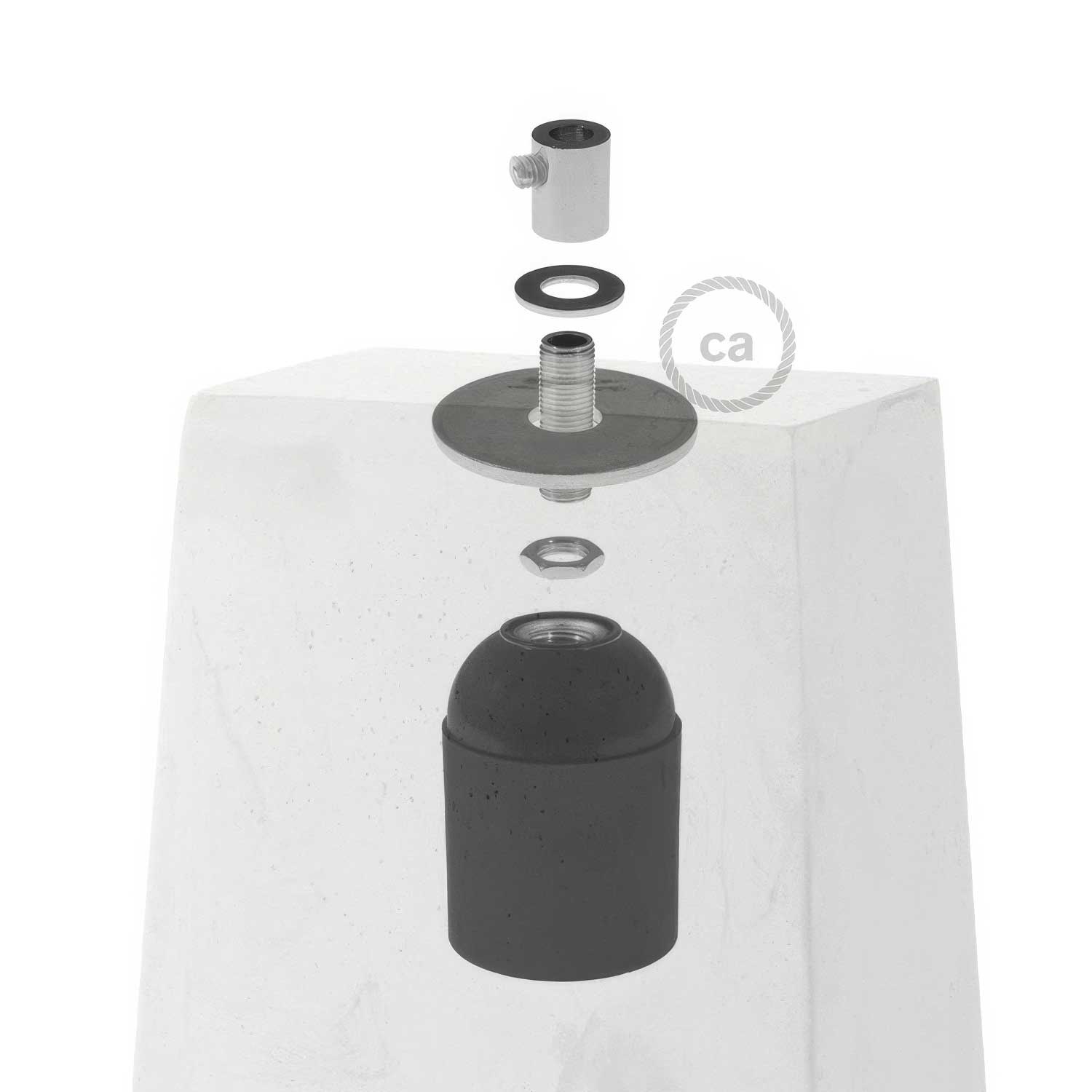 Prisma cement lampshade for suspension, with cable clamp and E26 socket - Dark cement