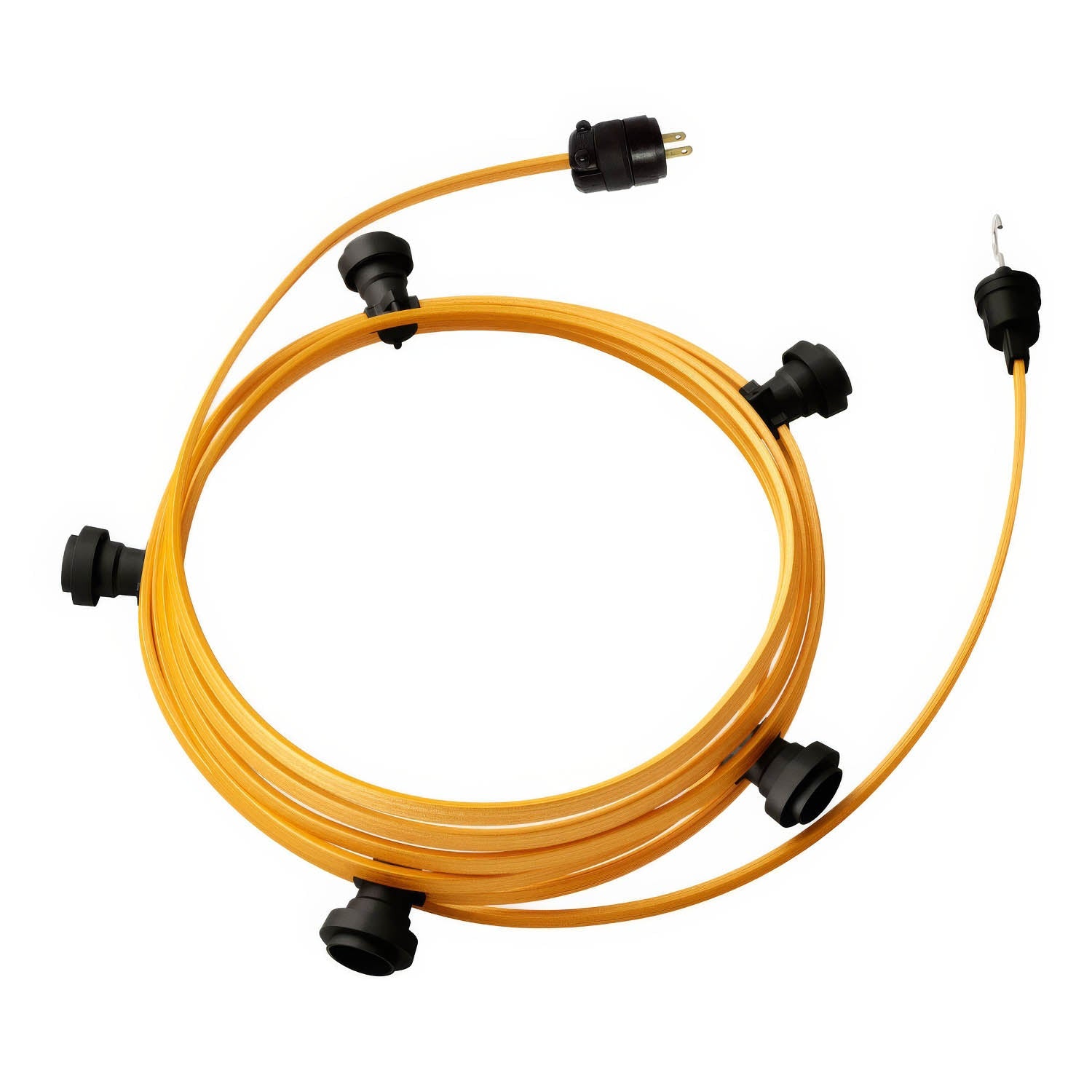 Ready-to-use 25ft String Light with 5 black Sockets, Hook and Plug - CM05