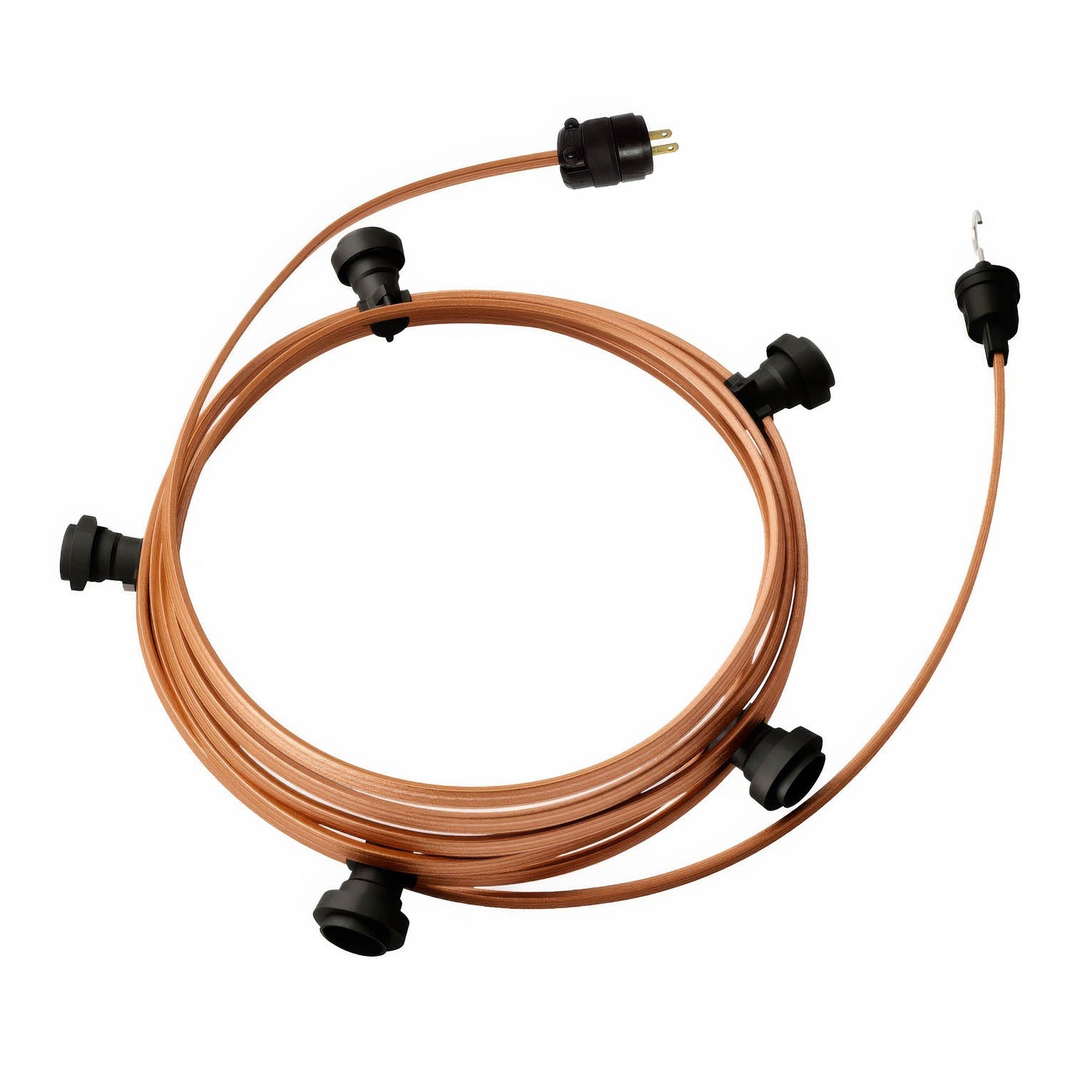 Ready-to-use 25ft String Light with 5 black Sockets, Hook and Plug - CM22