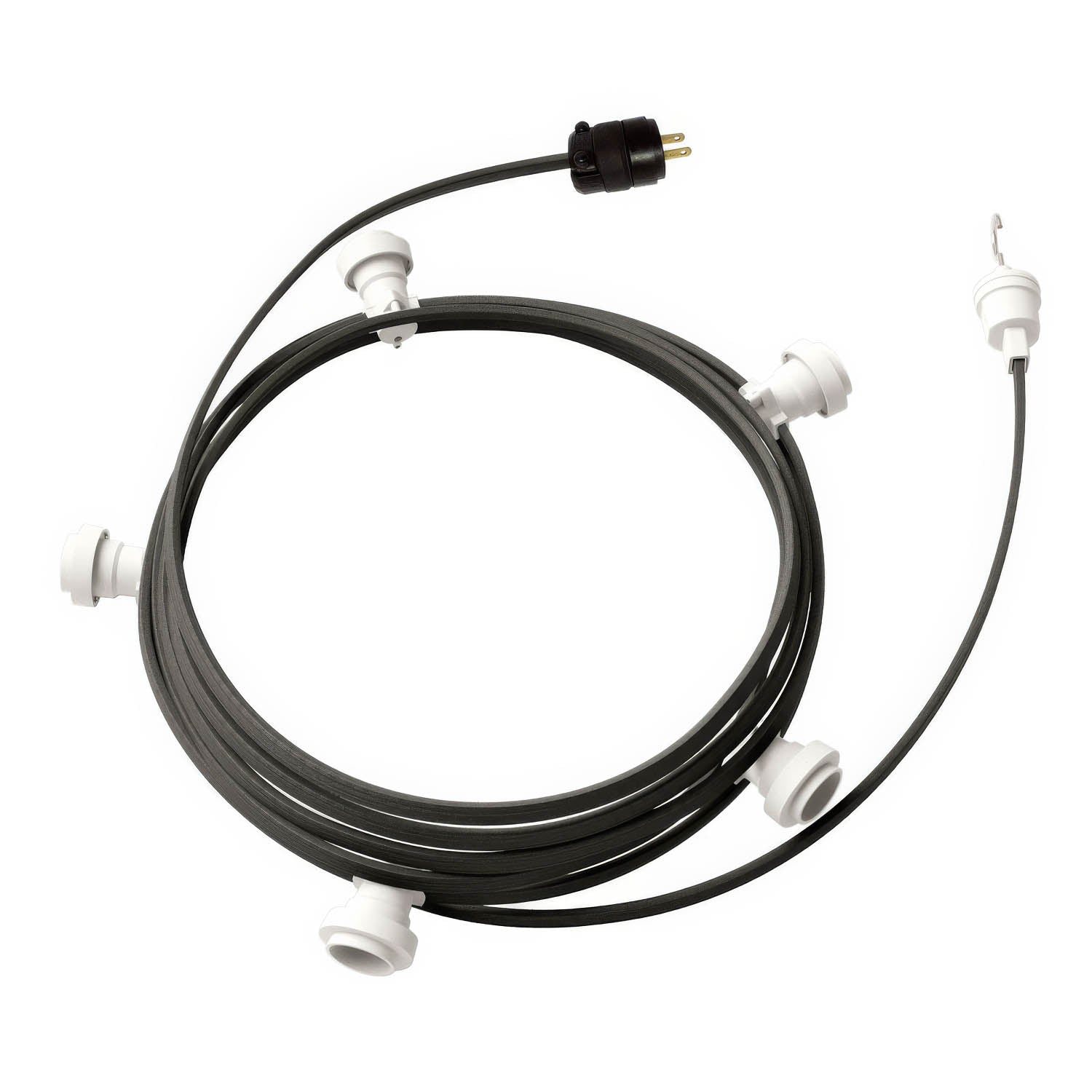 Ready-to-use 25ft String Light with 5 white Sockets, Hook and Plug - CM03