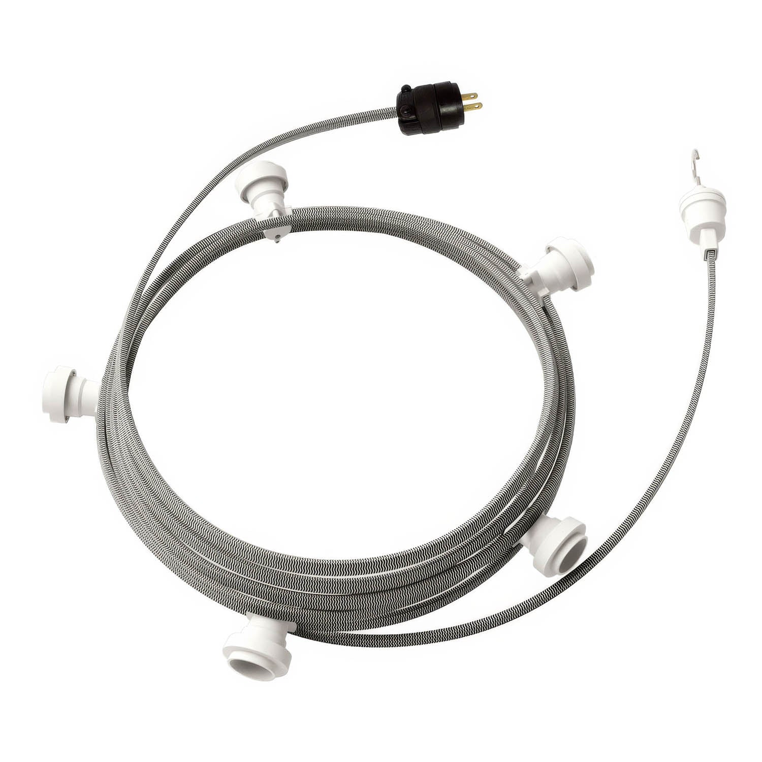 Ready-to-use 25ft String Light with 5 white Sockets, Hook and Plug - CZ04