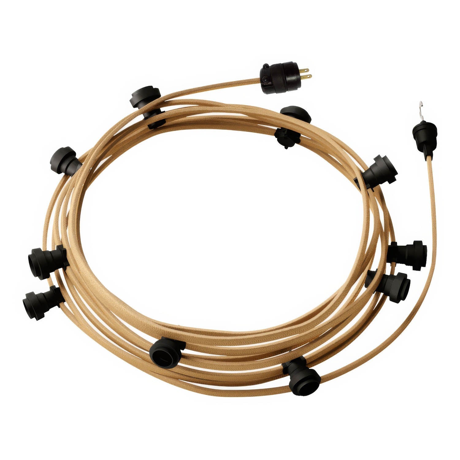 Ready-to-use 40ft String Light with 5 black Sockets, Hook and Plug - CN06