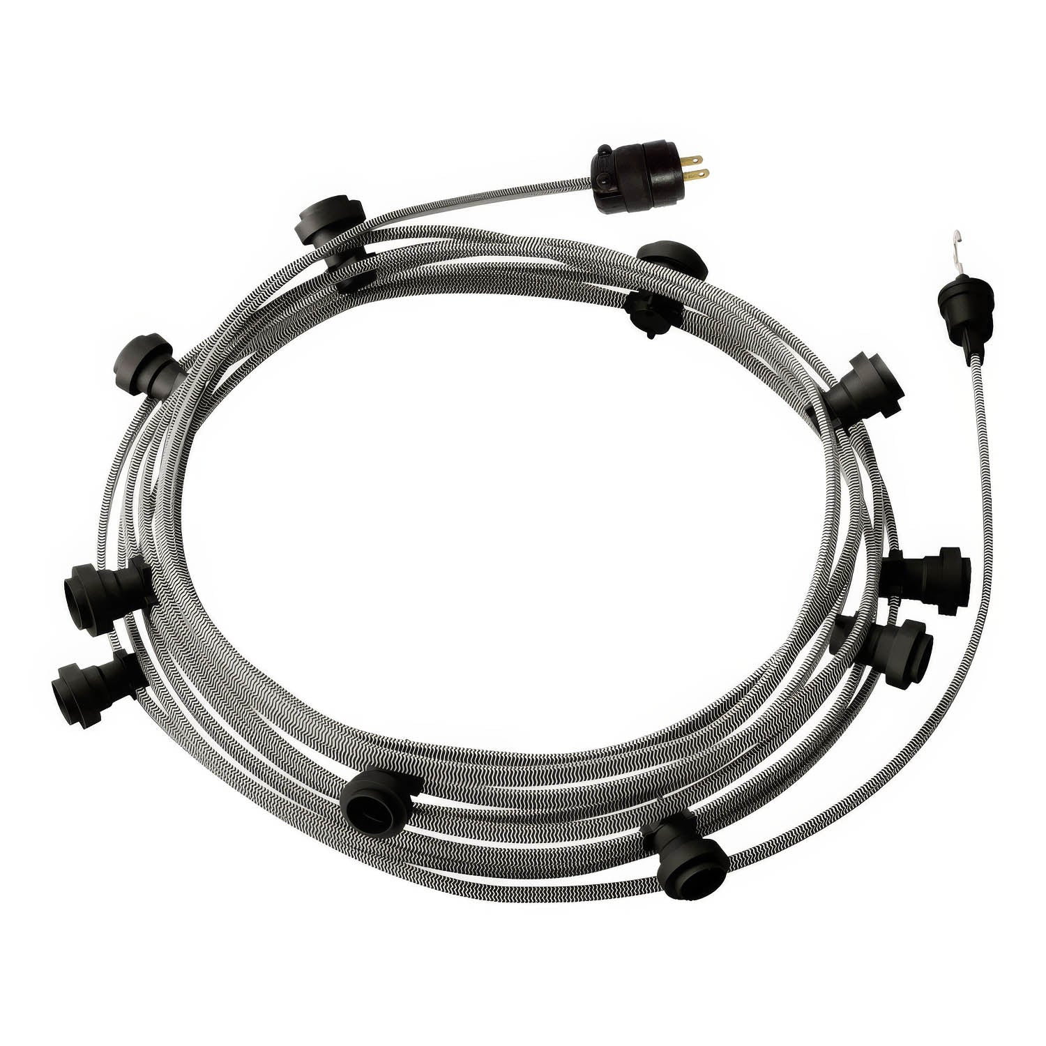 Ready-to-use 40ft String Light with 5 black Sockets, Hook and Plug - CZ04