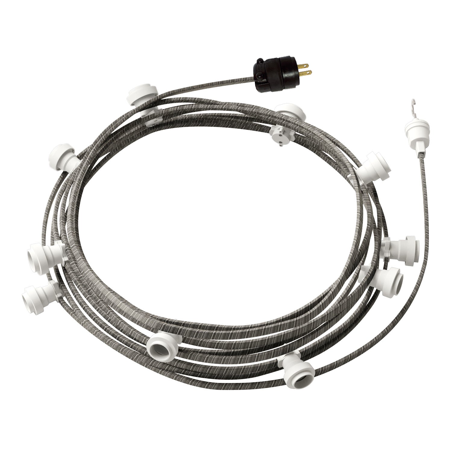 Ready-to-use 40ft String Light with 5 white Sockets, Hook and Plug - ECC37