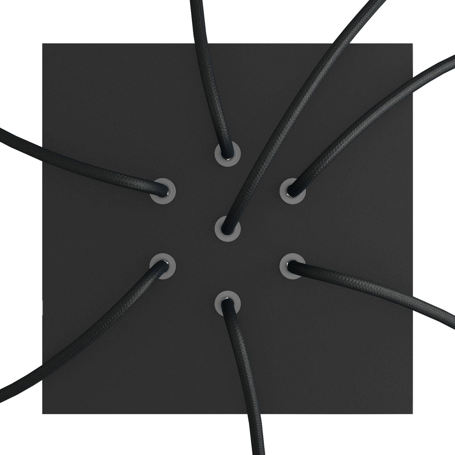 Rosone Rose-One quadrato, 200 mm con 7 fori e 4 fori laterali - Nero opaco Bianco