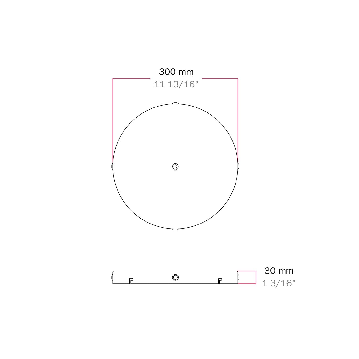 Rosone rotondo in alluminio Ø 30 cm con staffa e cavo di messa a terra, con 1 foro centrale - Bianco Opaco 4