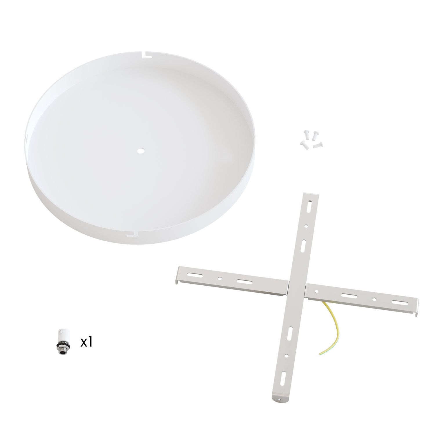 Rosone rotondo in alluminio Ø 30 cm con staffa e cavo di messa a terra, con 1 foro centrale - Bianco Opaco 0