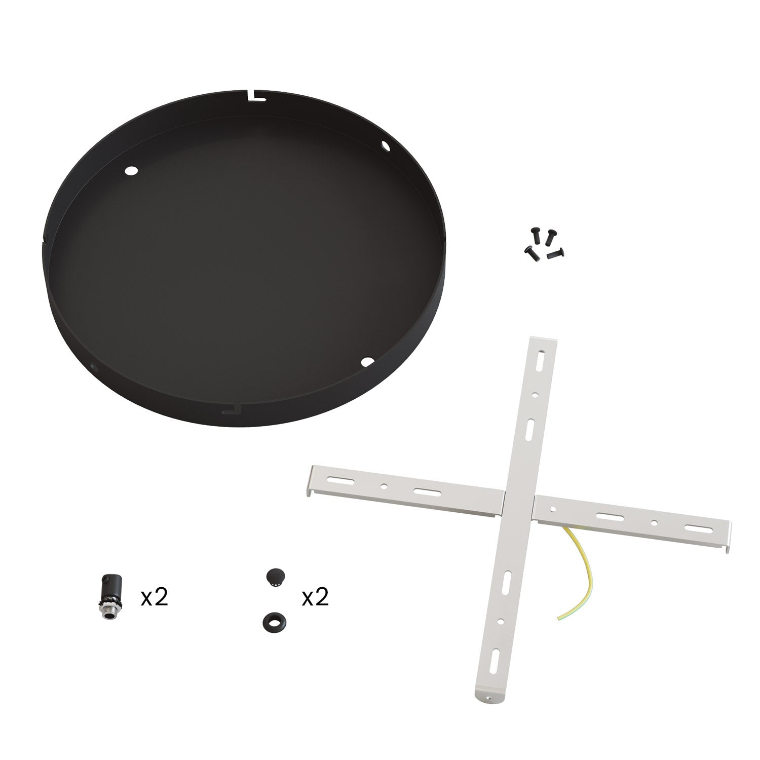 Rosone rotondo in alluminio Ø 30 cm con staffa e cavo di messa a terra, con 2 fori frontali - Nero 2