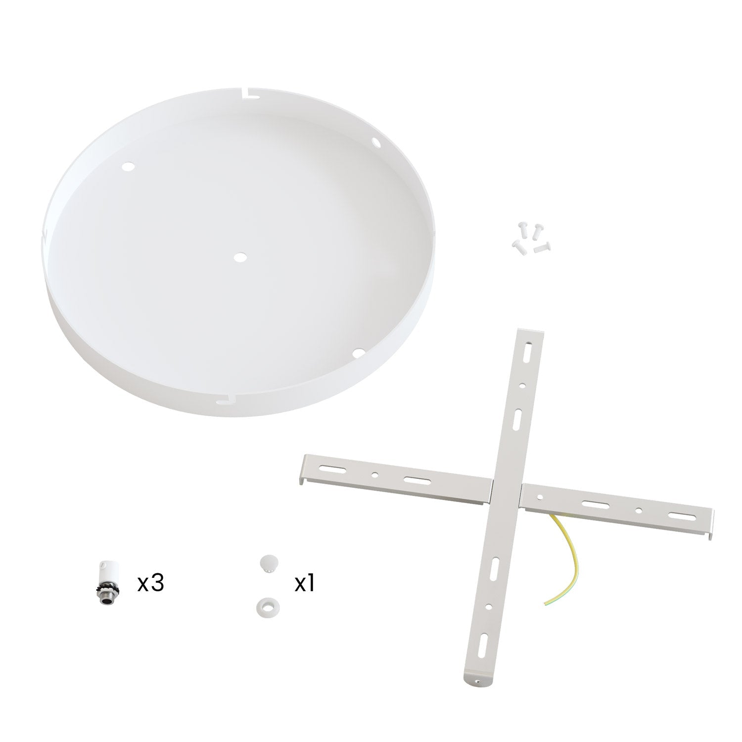 Rosone rotondo in alluminio Ø 30 cm con staffa e cavo di messa a terra, con 3 fori frontali - Bianco Opaco 1