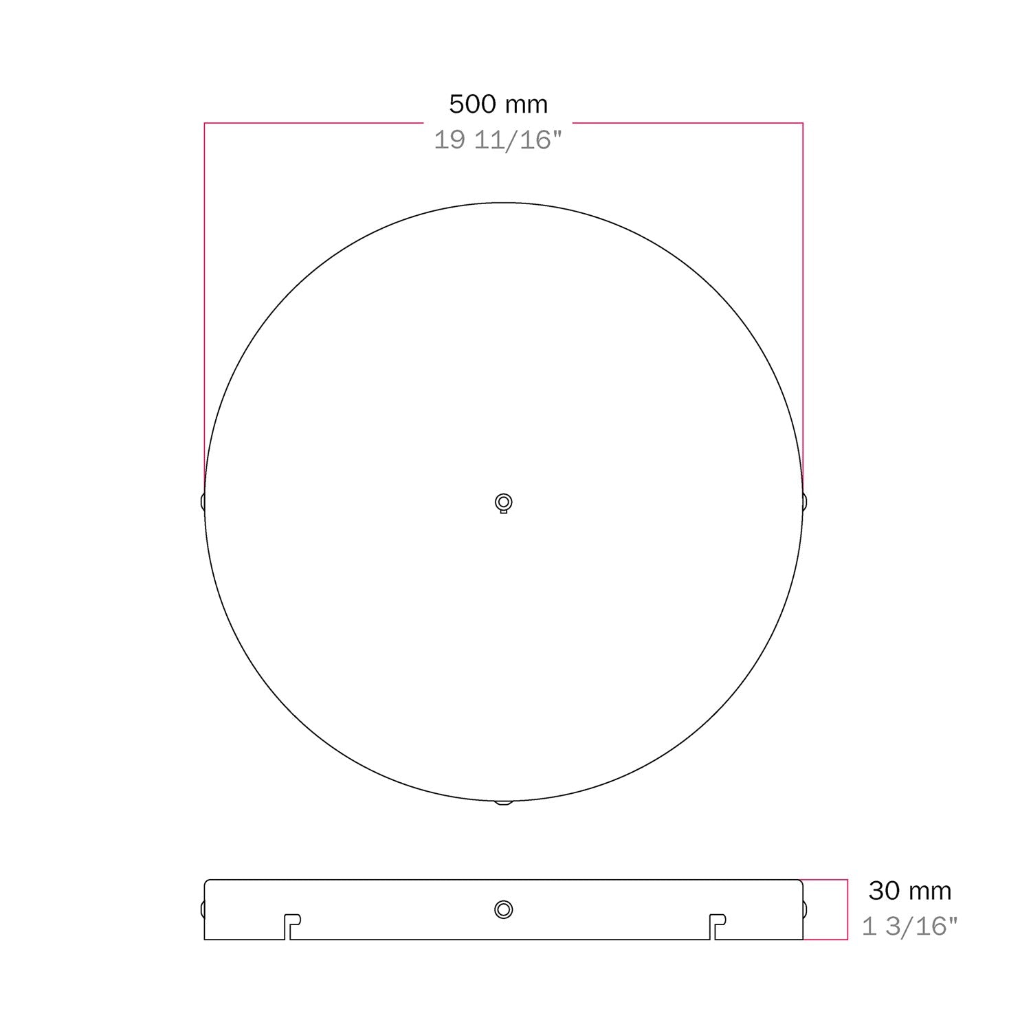 Rosone rotondo in alluminio Ø 50 cm con staffa e cavo di messa a terra, con 1 foro frontale - Bianco Opaco 3
