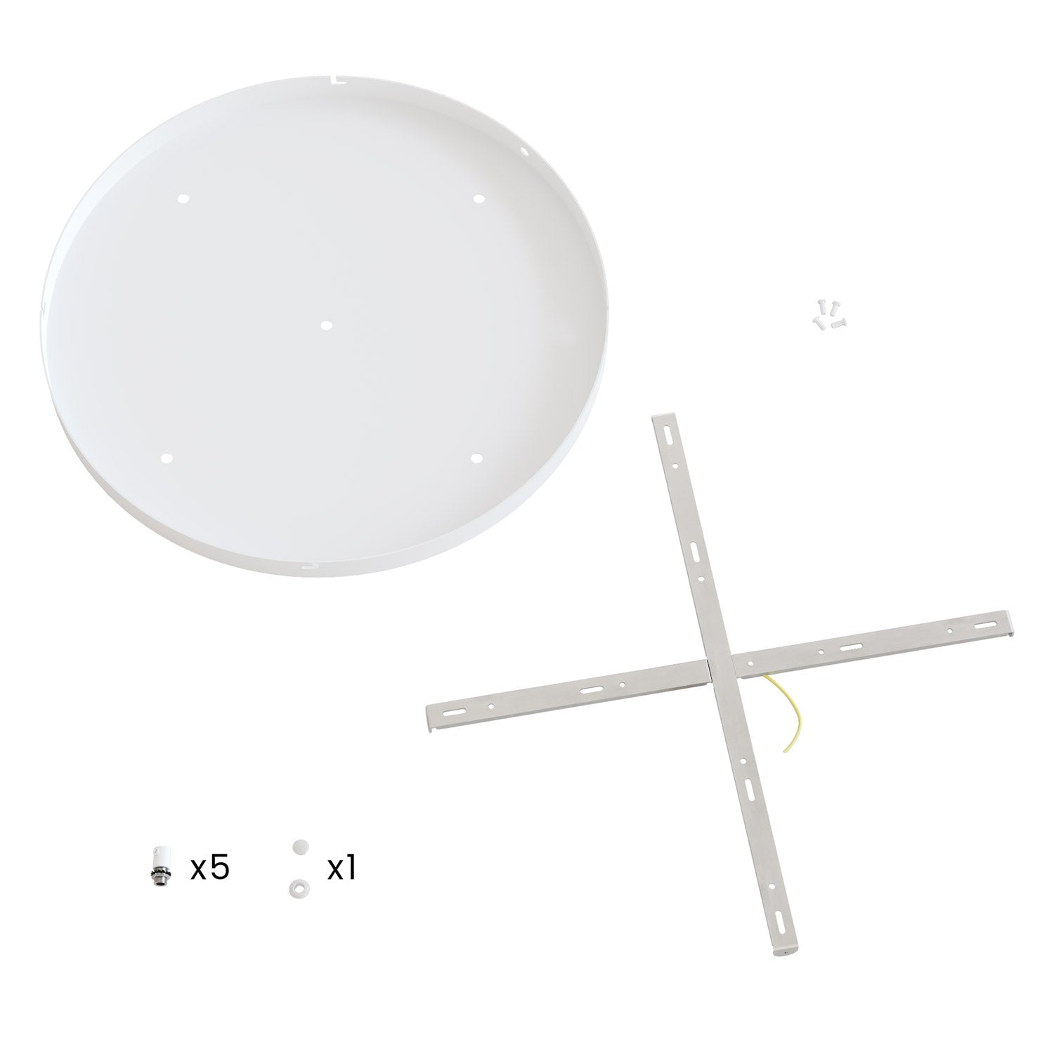 Rosone rotondo in alluminio Ø 50 cm con staffa e cavo di messa a terra, con 5 fori frontali - Bianco Opaco 1