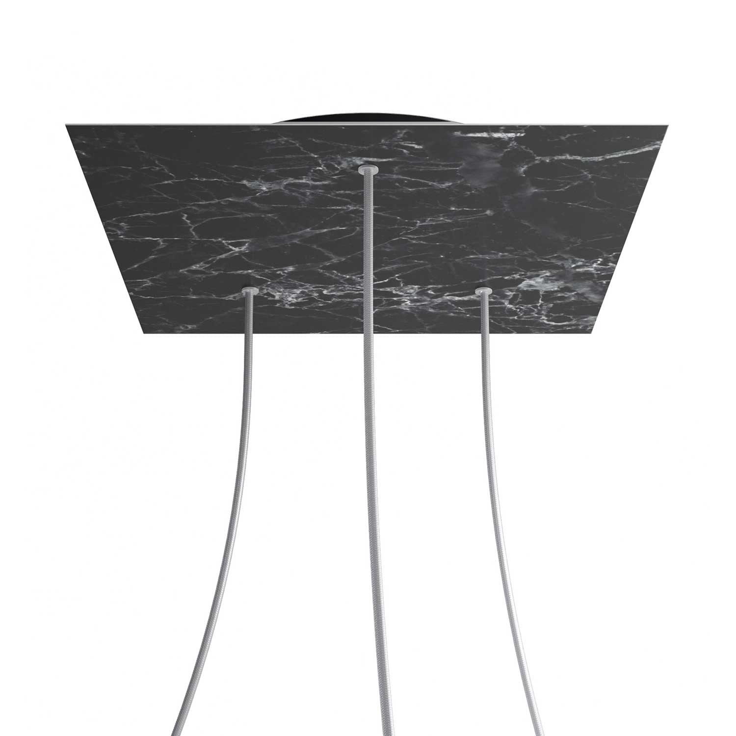 Rosone XXL Rose-One quadrato, 400 mm con 3 fori e 4 fori laterali - Marmo Marquina Nero