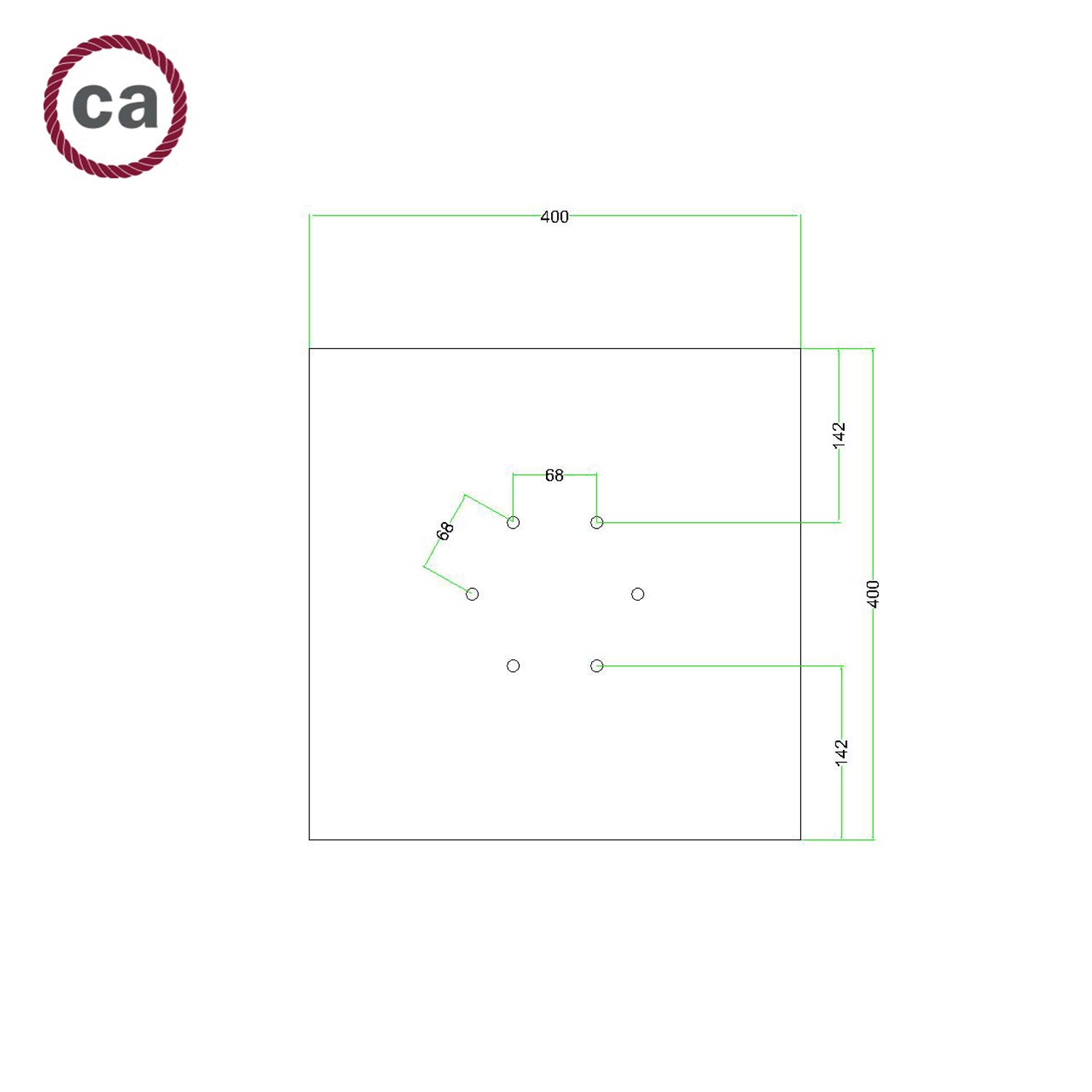 Rosone XXL Rose-One quadrato, 400 mm con 6 fori e 4 fori laterali - Petrolio Bianco