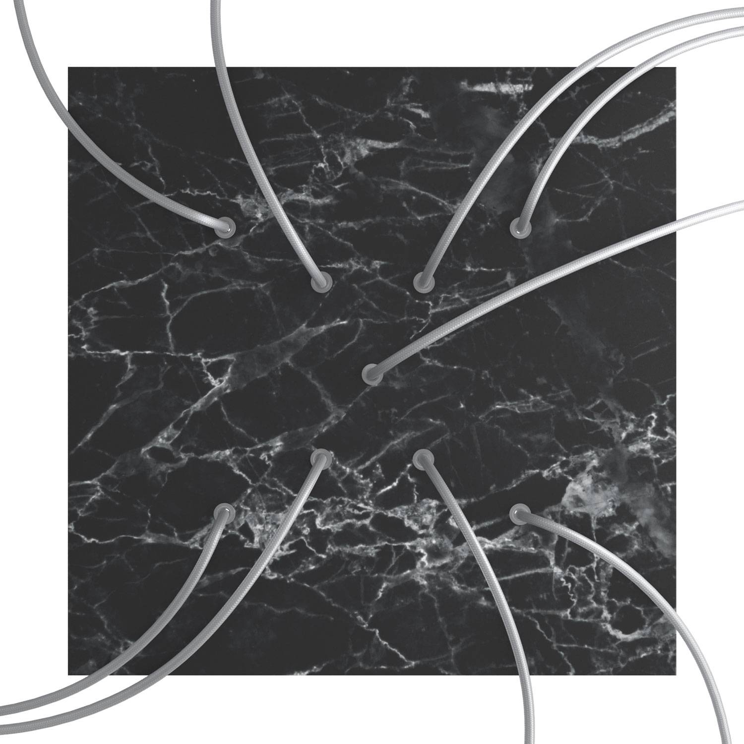 Rosone XXL Rose-One quadrato, 400 mm con 9 fori a X e 4 fori laterali - Marmo Marquina Bianco