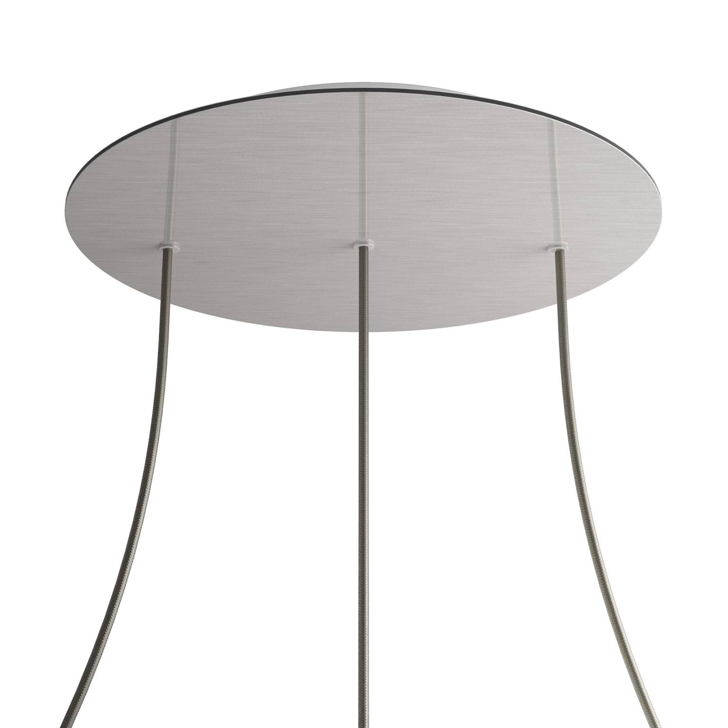 Rosone XXL Rose-One rotondo, diametro 400 mm con 3 fori in linea e 4 fori laterali - Dibond Acciaio satinato Bianco