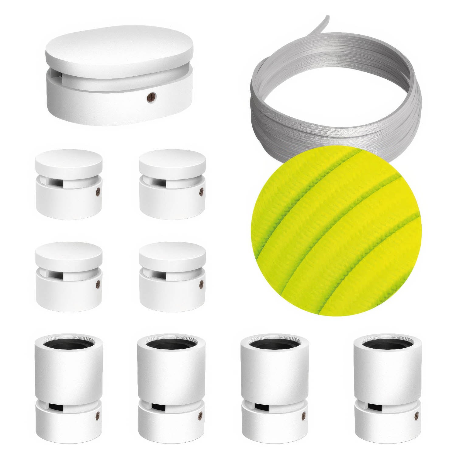 Sistema Filé Symmetric Kit - con cavo CF10 di 5 m per catenaria e 9 componenti in legno verniciato bianco per interni