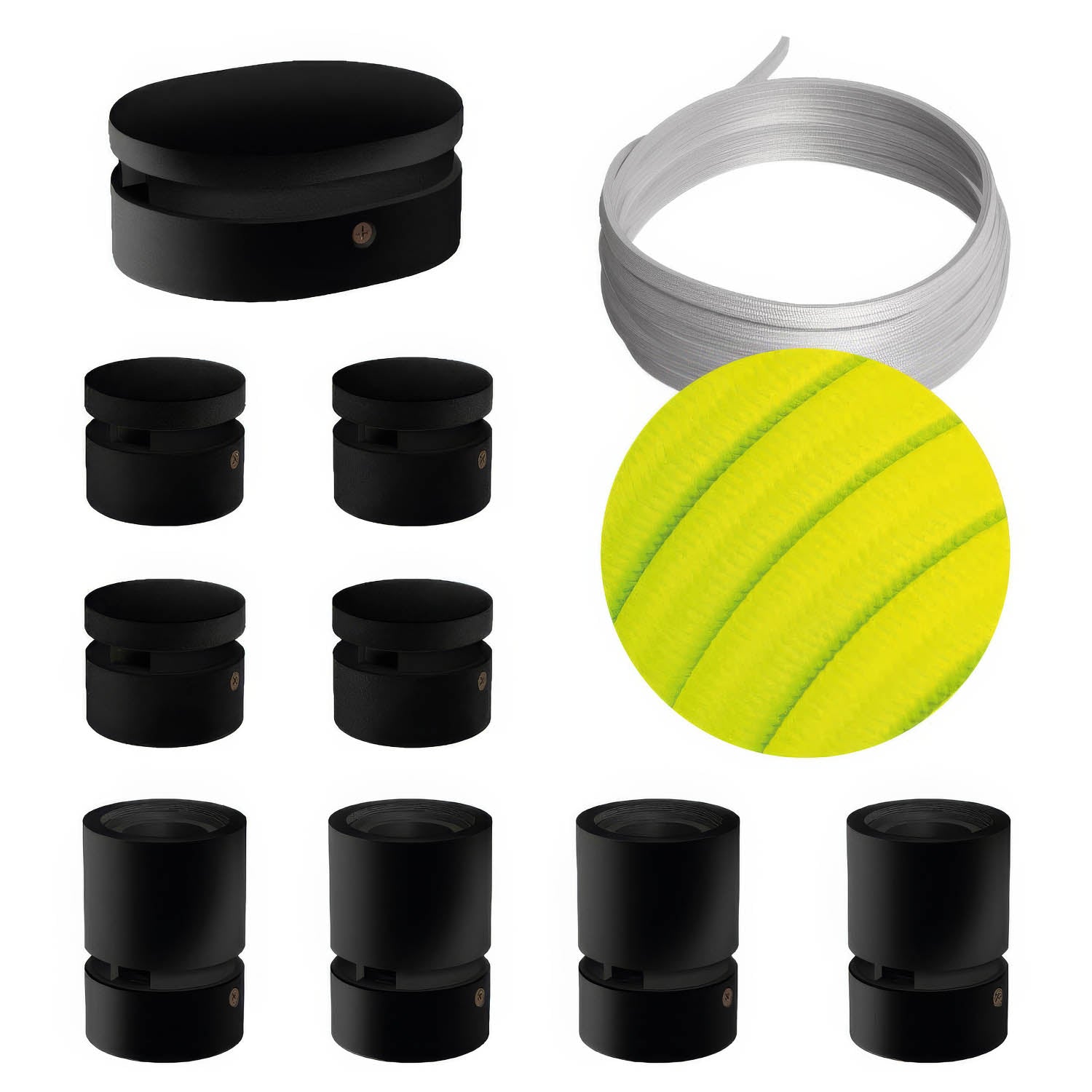 Sistema Filé Symmetric Kit - con cavo CF10 di 5 m per catenaria e 9 componenti in legno verniciato nero per interni