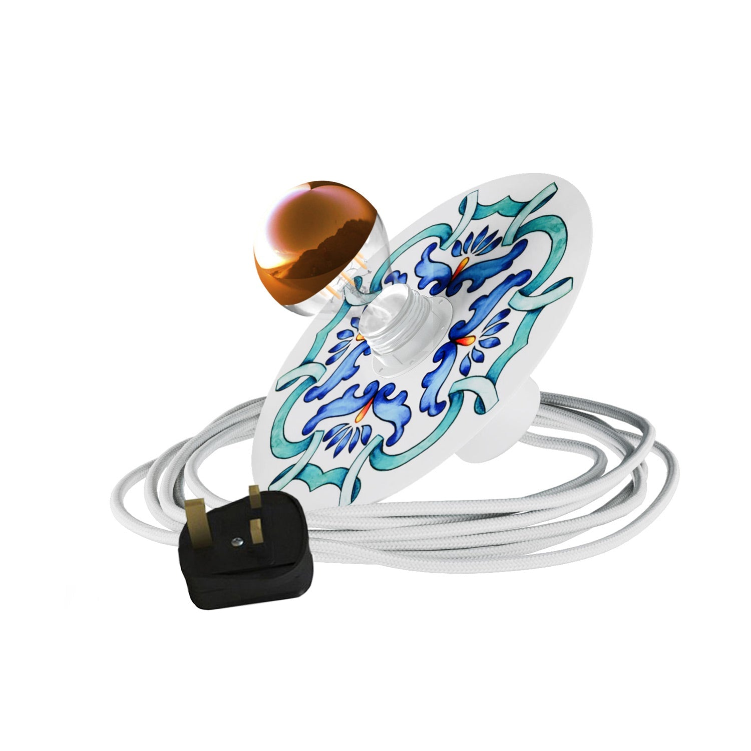 Snake Eiva con paralume mini Piatto Ellepì 'Maioliche' Blu, lampada portatile IP65 per esterni con spina UK