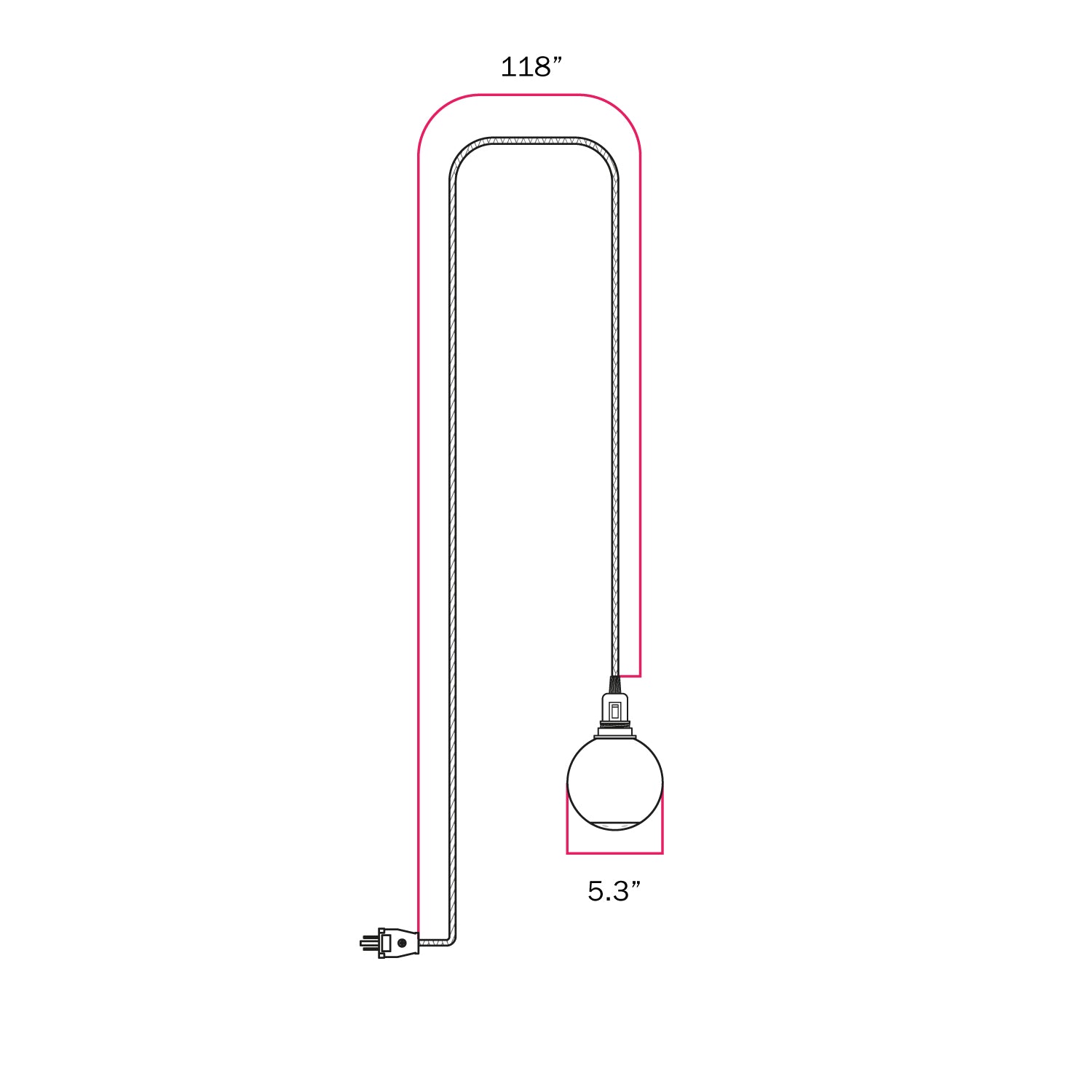Snake Portable Lamp with socket switch, plug, and Unbreak-a-Ball unbreakable shade - RZ10