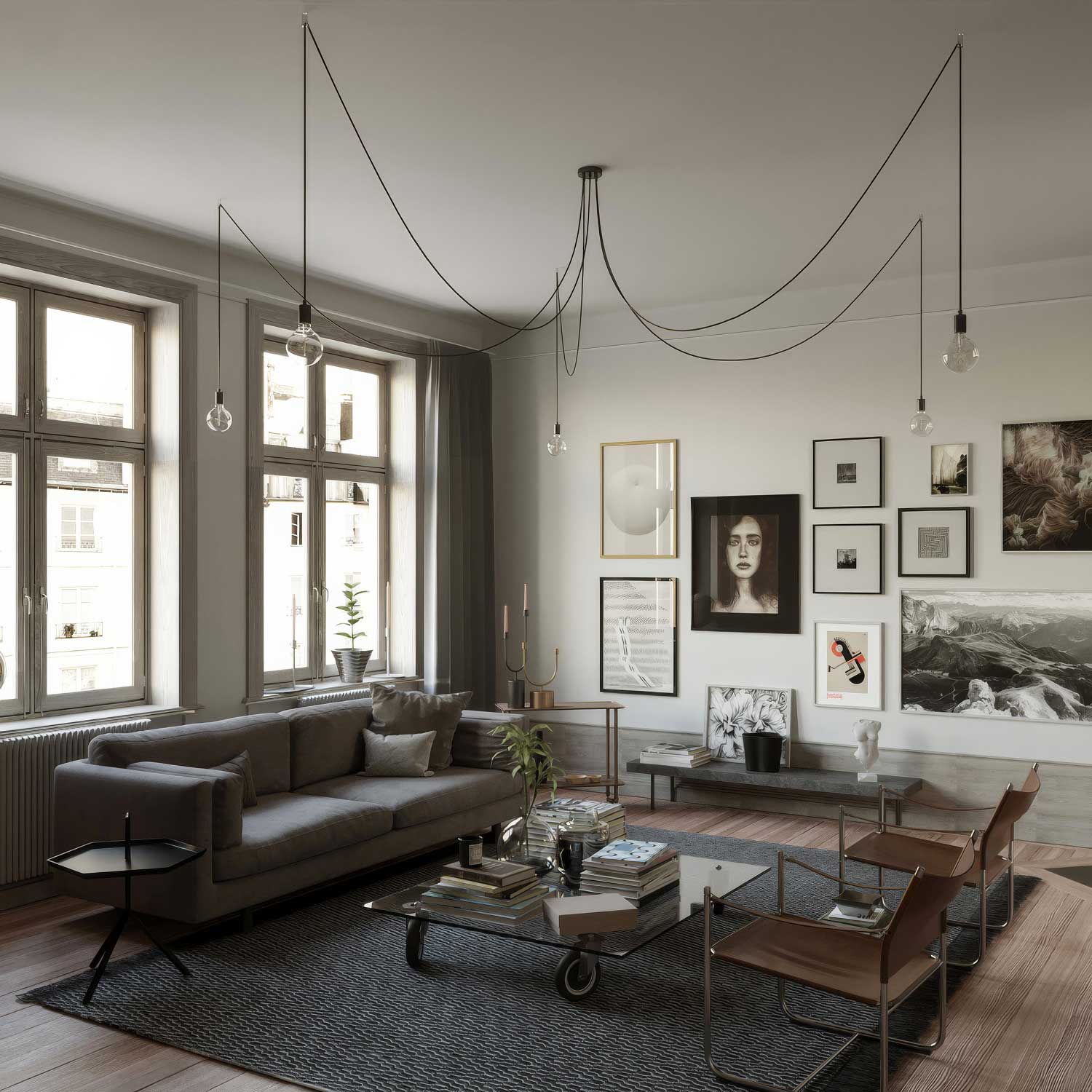 Spider - Lampada a sospensione multipla a 5 cadute con finiture in metallo - Nero perla