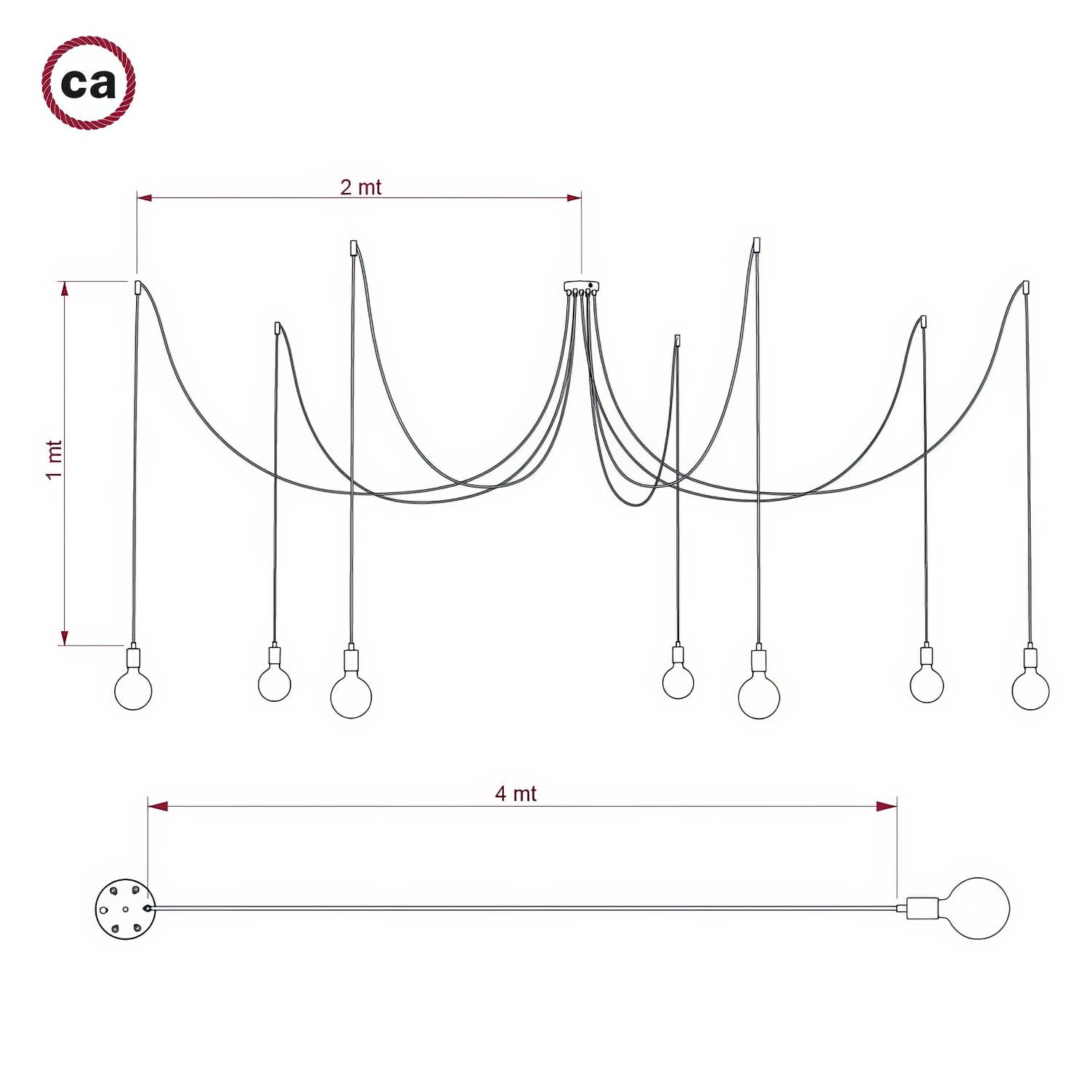 Spider - Lampada a sospensione multipla a 7 cadute con finiture in metallo - Nero